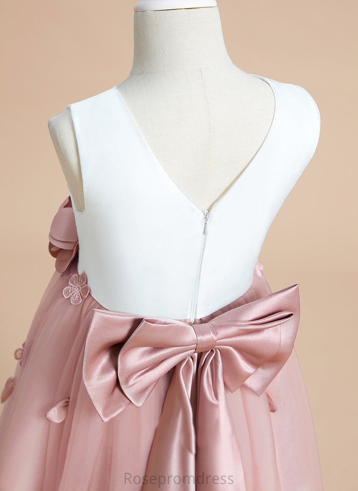 Flower(s)/Bow(s) Dress A-Line Scoop Flower Girl Dresses Tea-length Livia Neck With Sleeveless Satin/Tulle Girl - Flower
