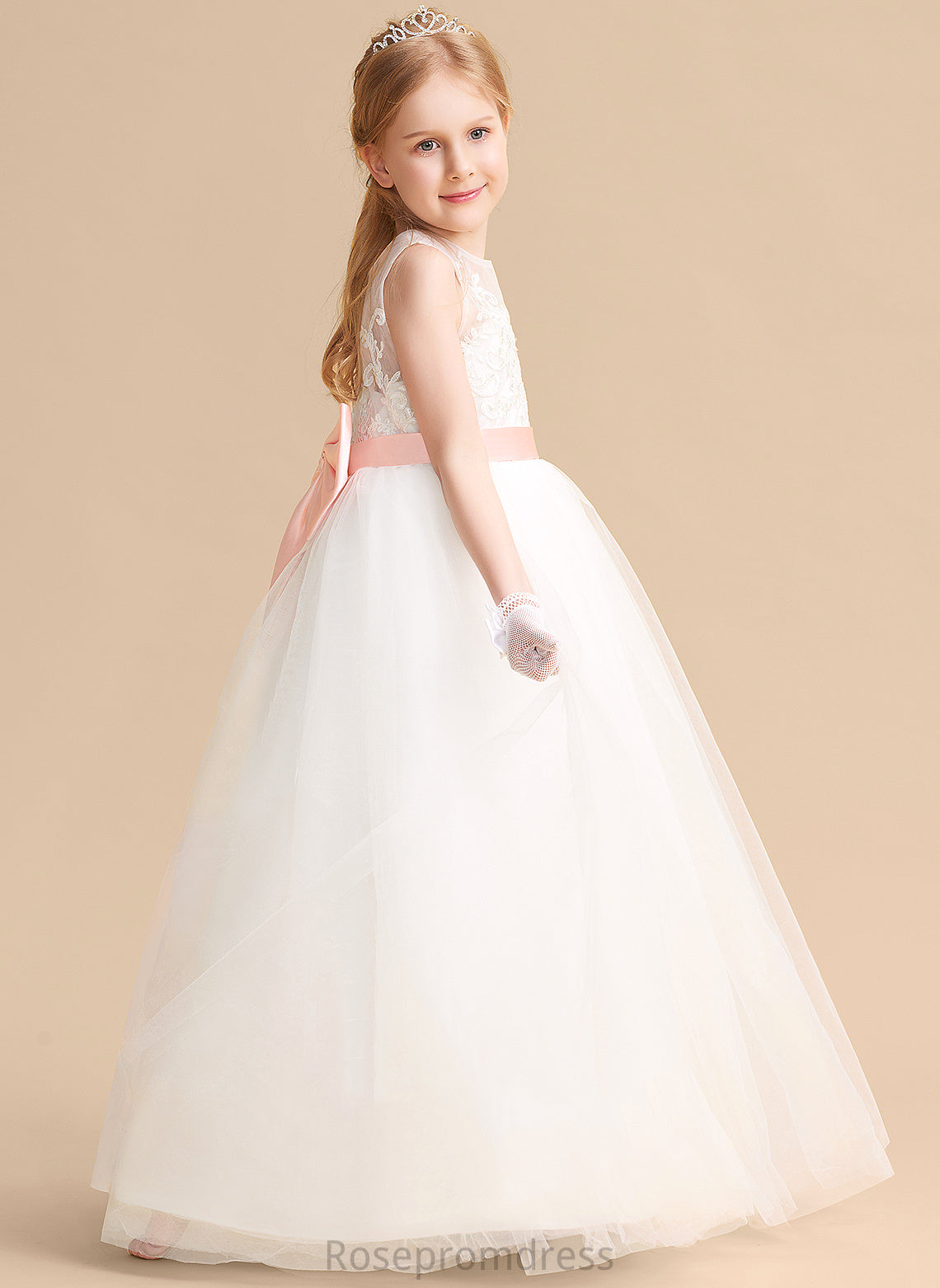 Sleeveless With A-Line Bow(s) (Undetachable Floor-length Karen sash) Dress Flower Girl Dresses Satin/Tulle/Lace Scoop Girl - Neck Flower