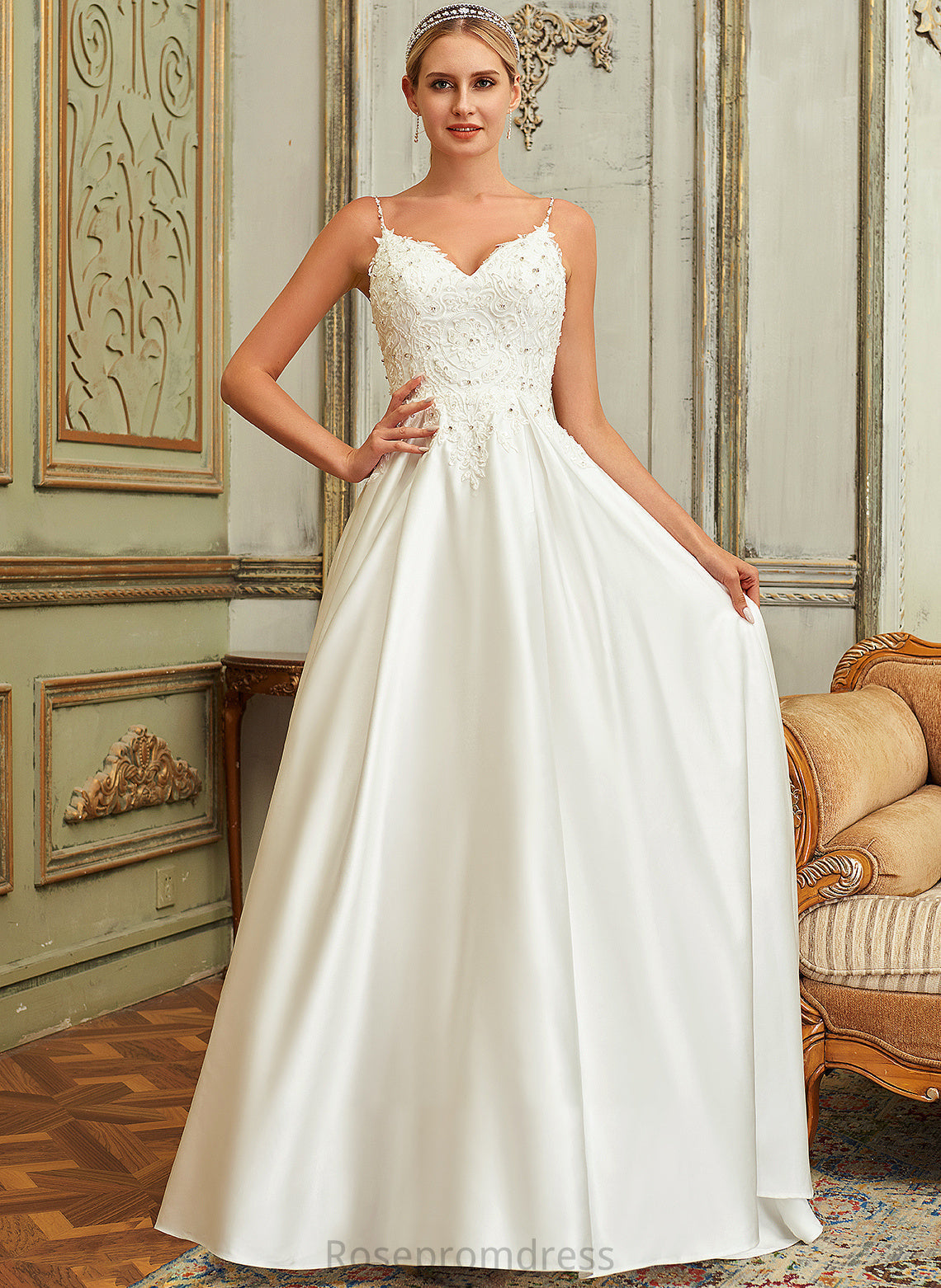 Pockets Lace Sweep Beading Sequins Wedding V-neck Maud Wedding Dresses Dress Lace Ball-Gown/Princess With Satin Train