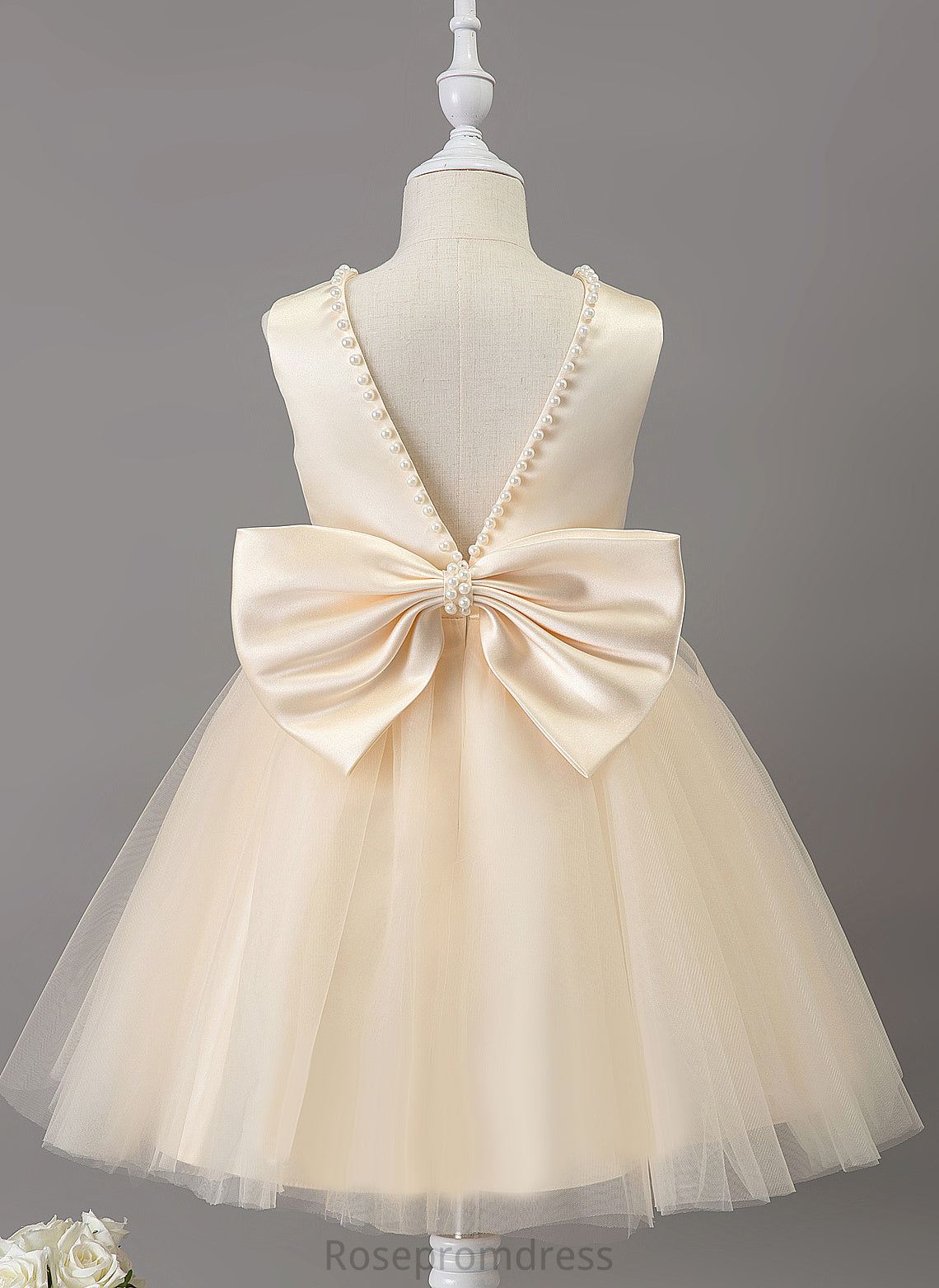 Sleeveless Dress Satin/Tulle A-Line Beading Girl Athena Neck Scoop With Flower Flower Girl Dresses Knee-length
