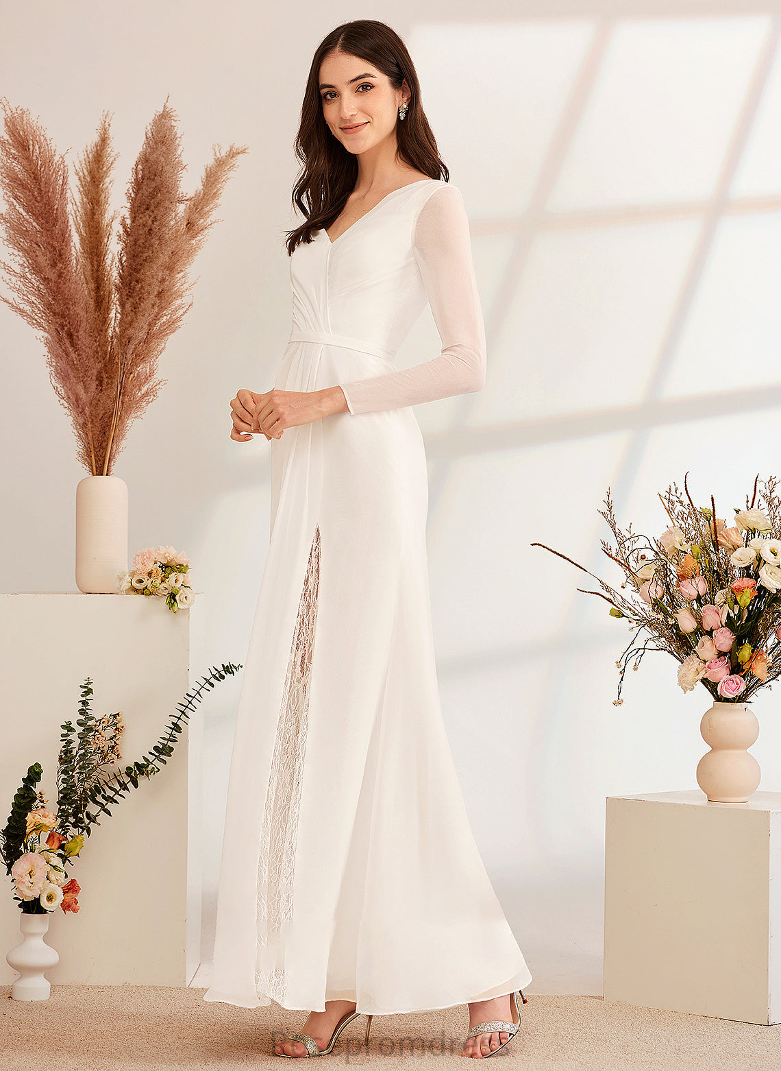 Lace Wedding Dresses With Desirae Bow(s) V-neck Dress Floor-Length Wedding A-Line