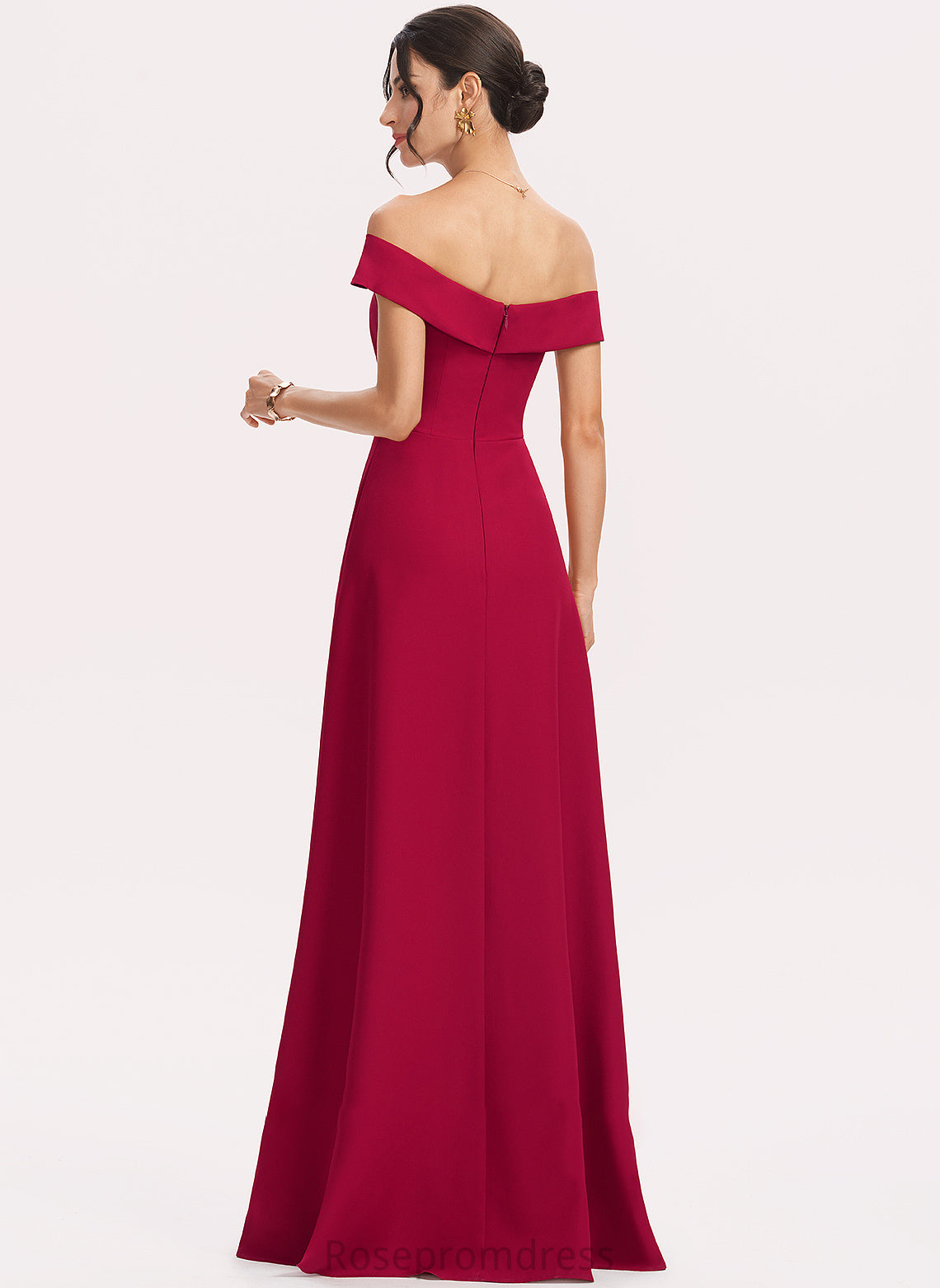 Silhouette Neckline Fabric Floor-Length Off-the-Shoulder Sheath/Column Embellishment Length Ruffle Hadassah Floor Length Spaghetti Staps Bridesmaid Dresses