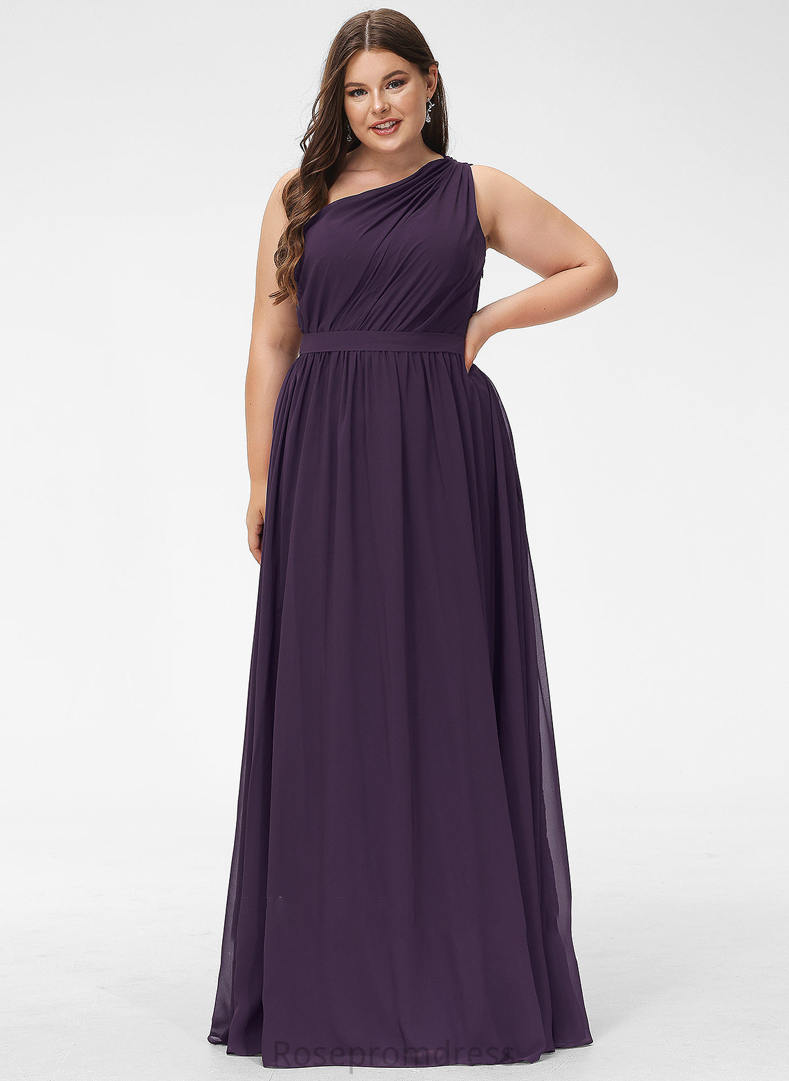 Silhouette Floor-Length Ruffle Embellishment One-Shoulder Neckline Fabric A-Line Length Lori Bridesmaid Dresses