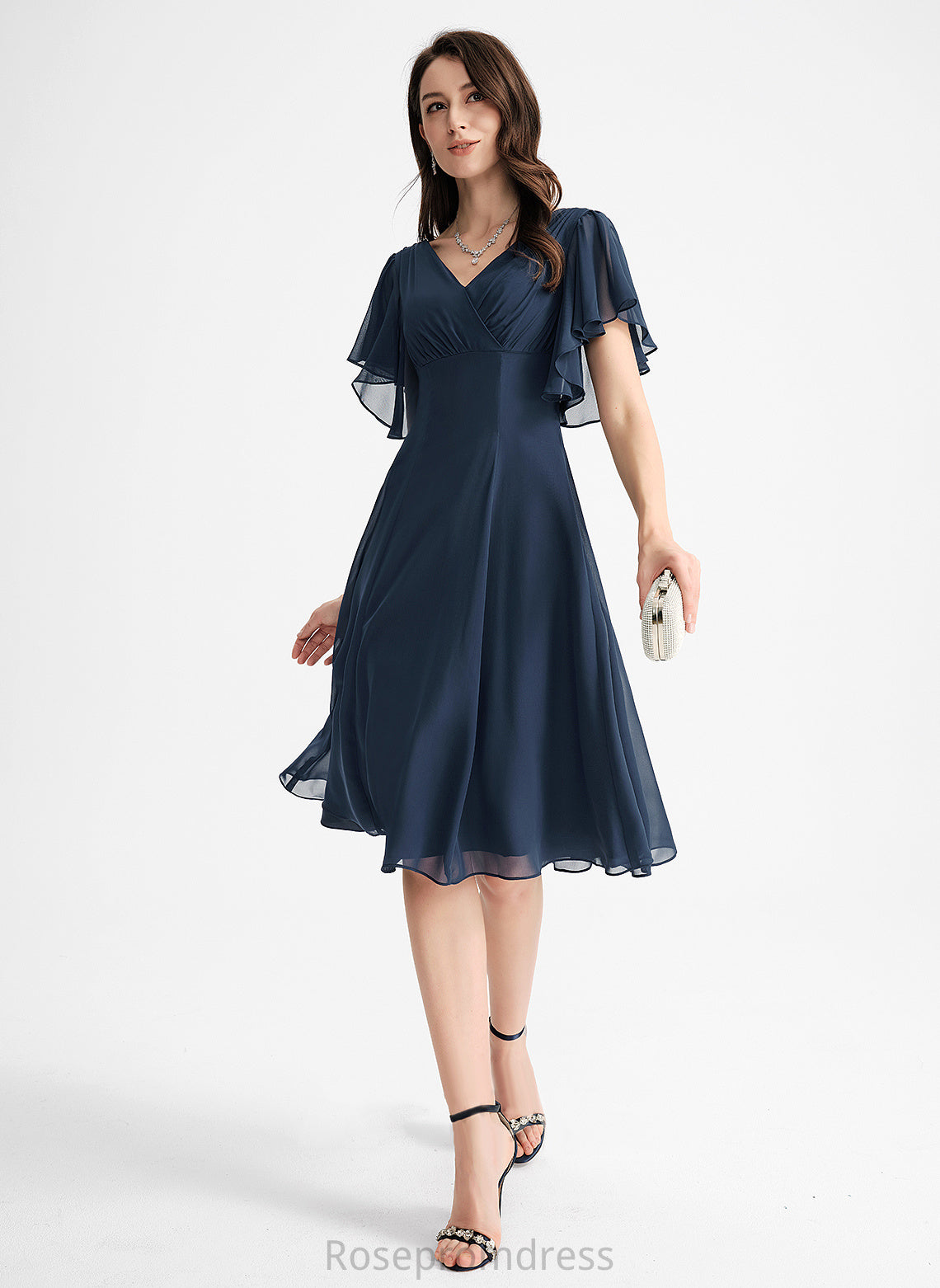 Chiffon Glenda A-Line Cocktail Cocktail Dresses Knee-Length Dress V-neck