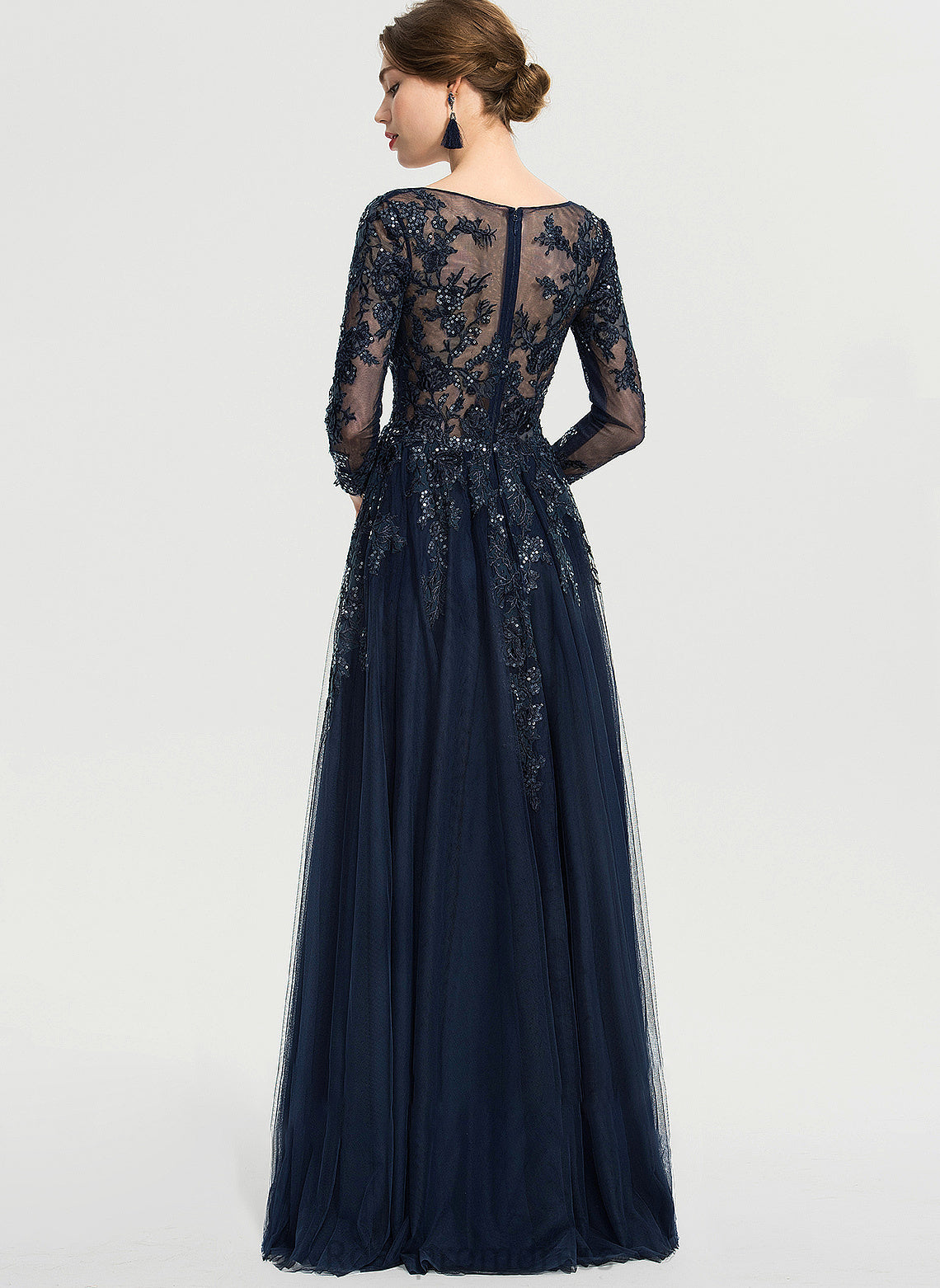 Prom Dresses Floor-Length Sequins Kaylin Tulle With V-neck A-Line