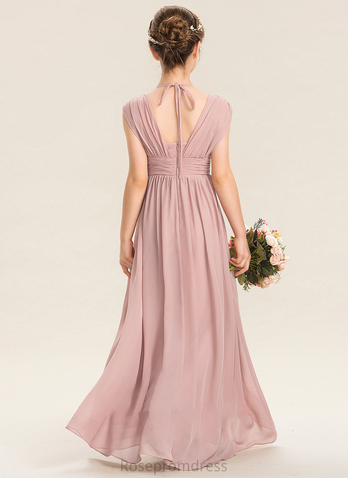 With Junior Bridesmaid Dresses Marisa Bow(s) V-neck Ruffle Chiffon A-Line Floor-Length