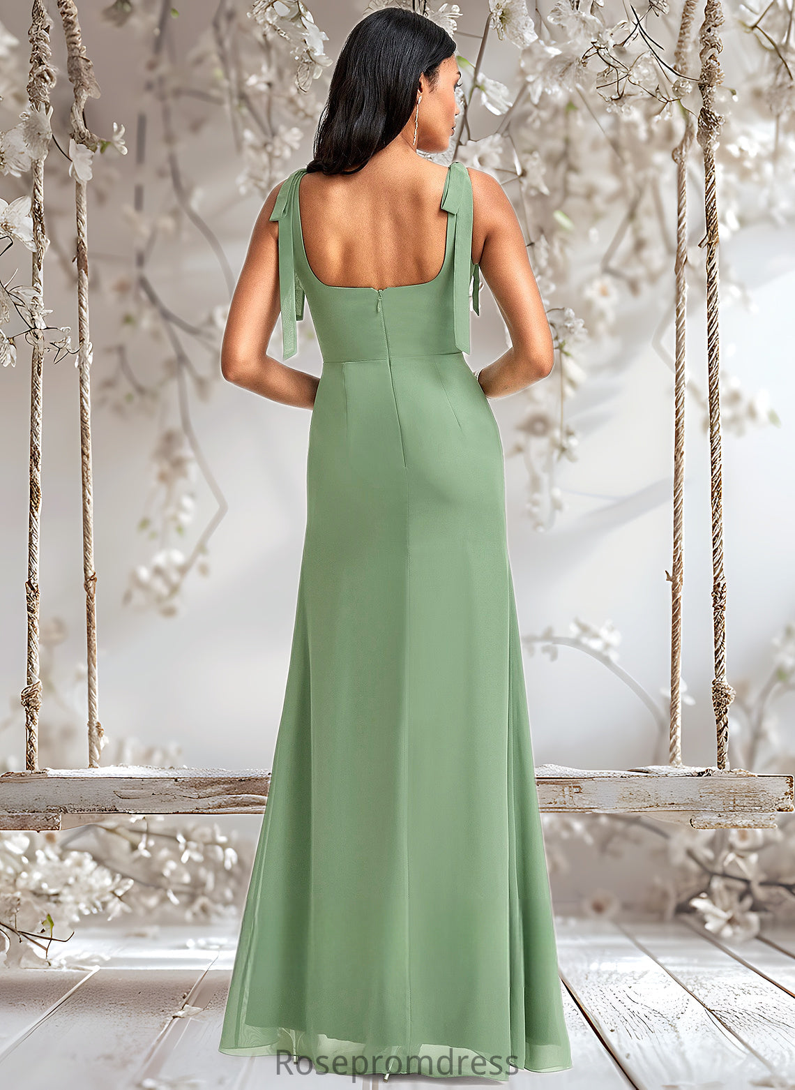 Alexa A-line Square Floor-Length Chiffon Bridesmaid Dress With Bow DSP0025740
