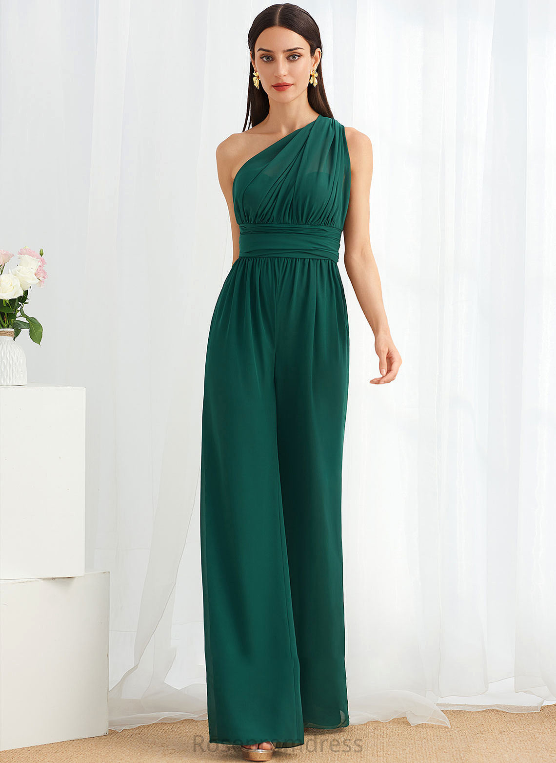 Fabric One-Shoulder Straps Neckline Ruffle Length Embellishment Floor-Length HighNeck Halter V-neck Athena Bridesmaid Dresses
