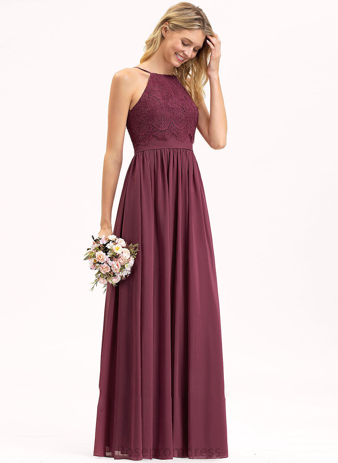 A-Line Length Lace Neckline Fabric Floor-Length Straps SquareNeckline Silhouette Anabel Bridesmaid Dresses