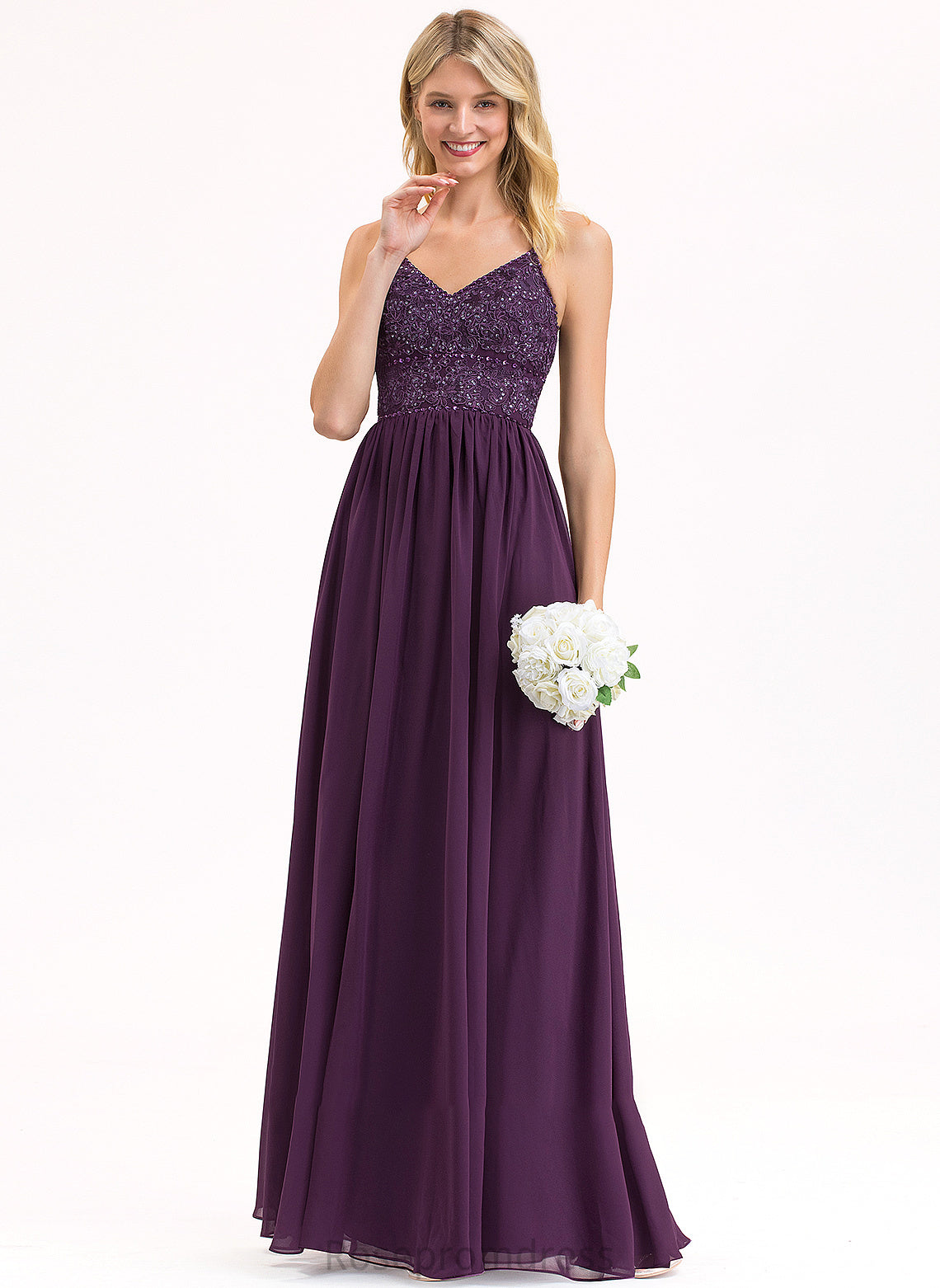Floor-Length Sequins Neckline Beading Length Fabric A-Line V-neck Silhouette Embellishment Angel Sleeveless Bridesmaid Dresses