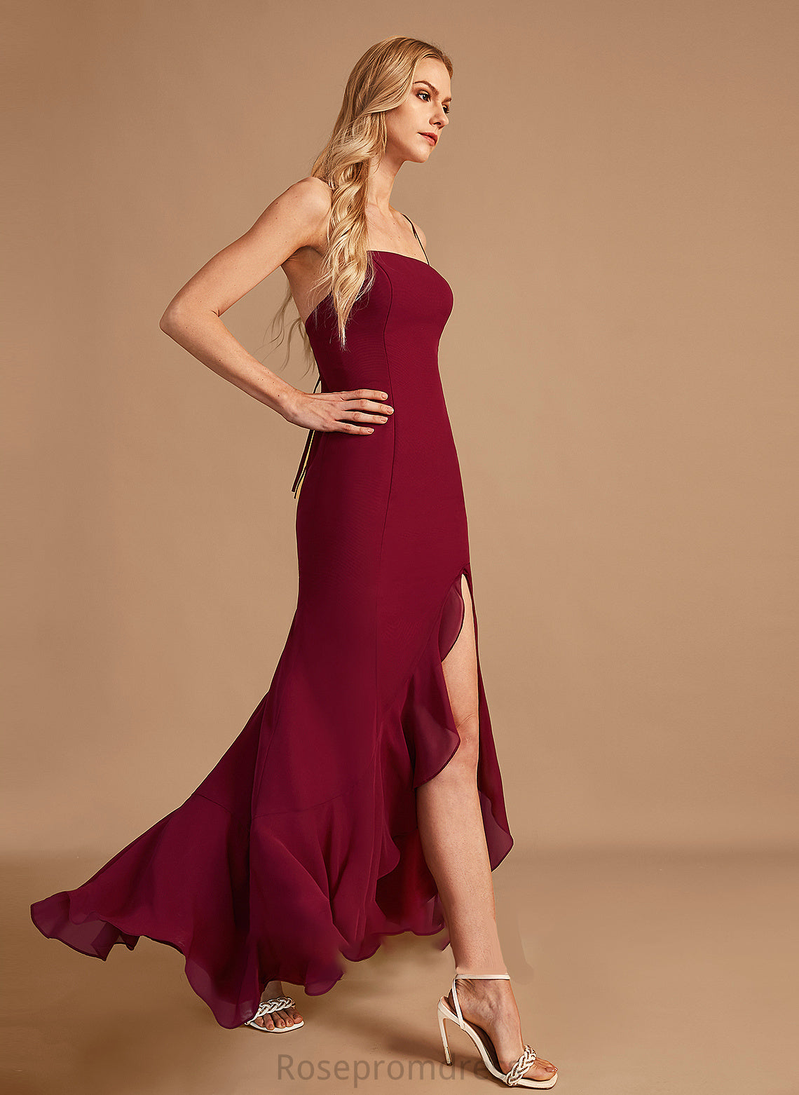 Floor-Length SplitFront Silhouette Neckline Length SquareNeckline Trumpet/Mermaid Embellishment Ruffle Fabric Sasha Floor Length Bridesmaid Dresses