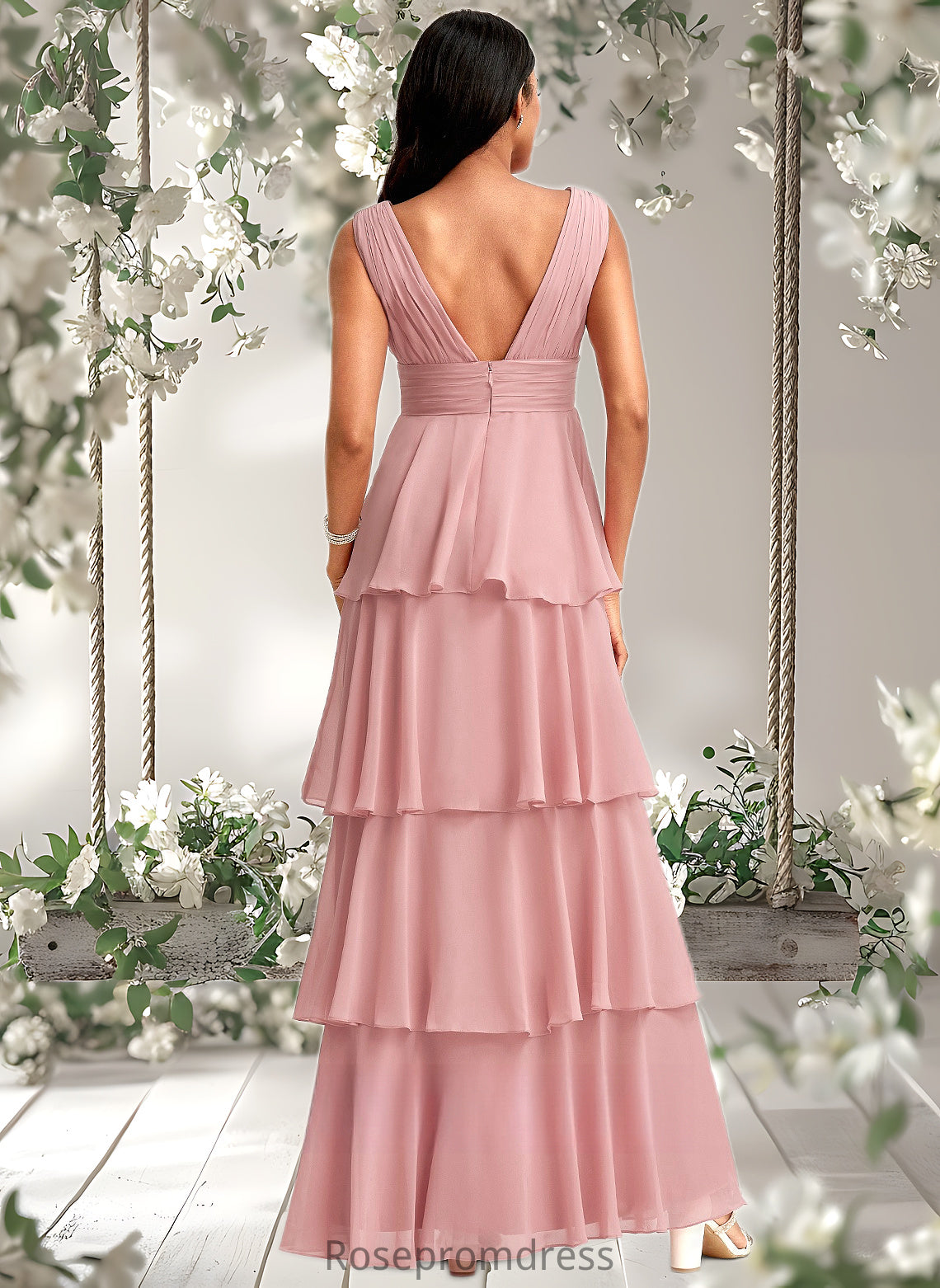 Tricia A-line V-Neck Floor-Length Chiffon Bridesmaid Dress DSP0025749