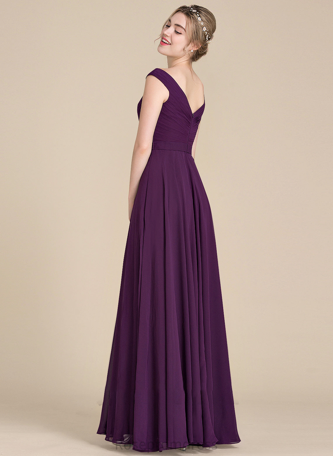 Silhouette Length A-Line Ruffle Neckline Floor-Length Embellishment Fabric Off-the-Shoulder Jaycee Floor Length Sleeveless Bridesmaid Dresses