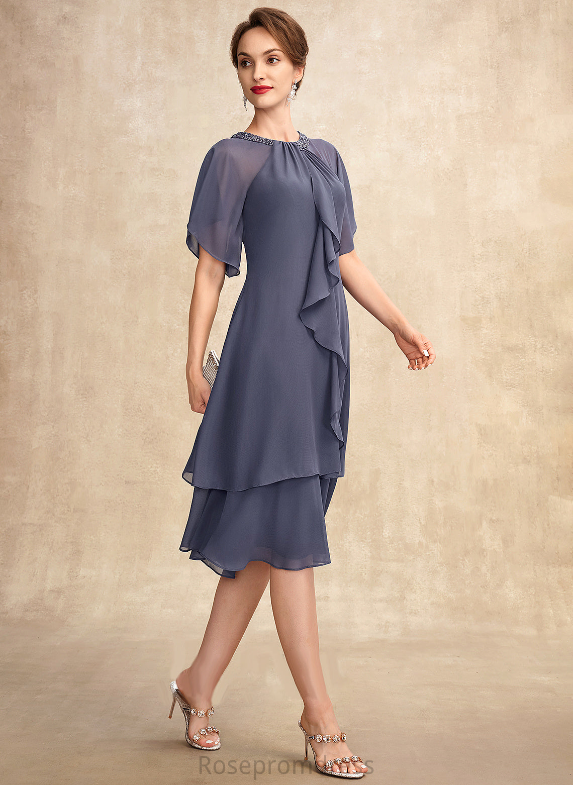 Scoop Sequins Beading Chiffon Dress With Aurora the A-Line Mother Neck Ruffles of Cascading Bride Mother of the Bride Dresses Knee-Length