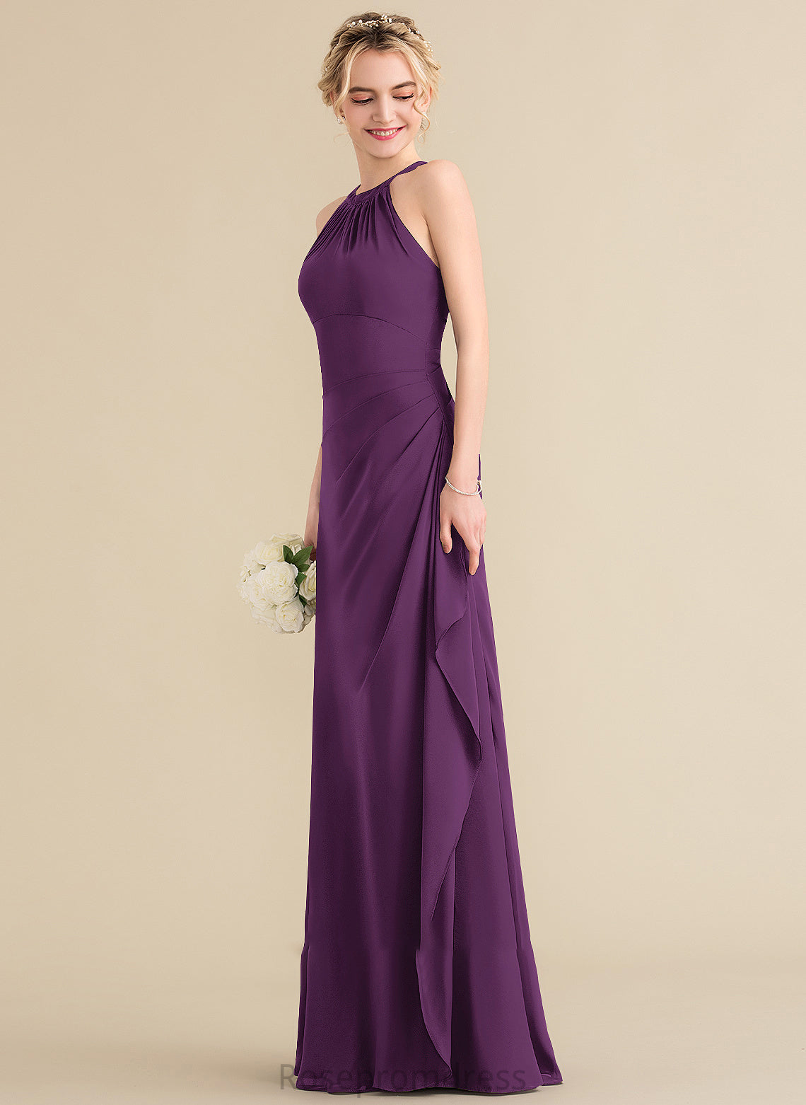 Length Silhouette Embellishment Fabric CascadingRuffles Neckline Floor-Length A-Line ScoopNeck Liana Floor Length A-Line/Princess Bridesmaid Dresses