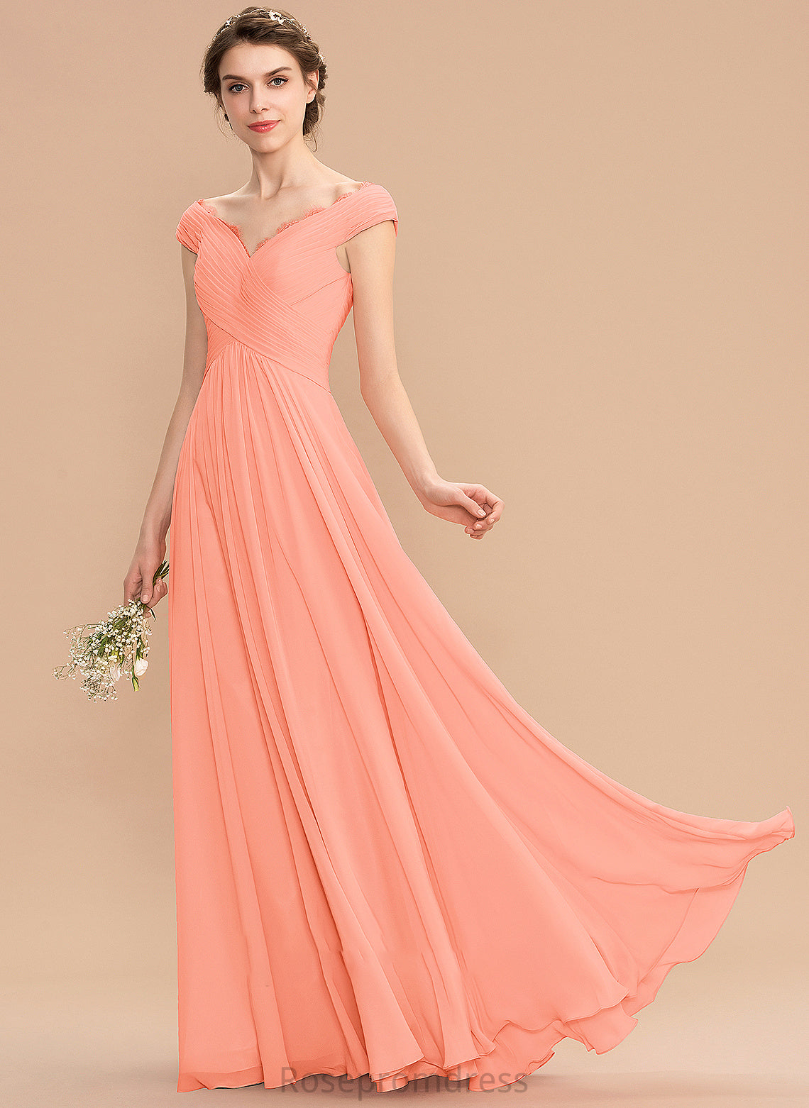 Embellishment Neckline A-Line Floor-Length Silhouette Off-the-Shoulder Length Fabric Lace Ruffle Payton Sleeveless Bridesmaid Dresses