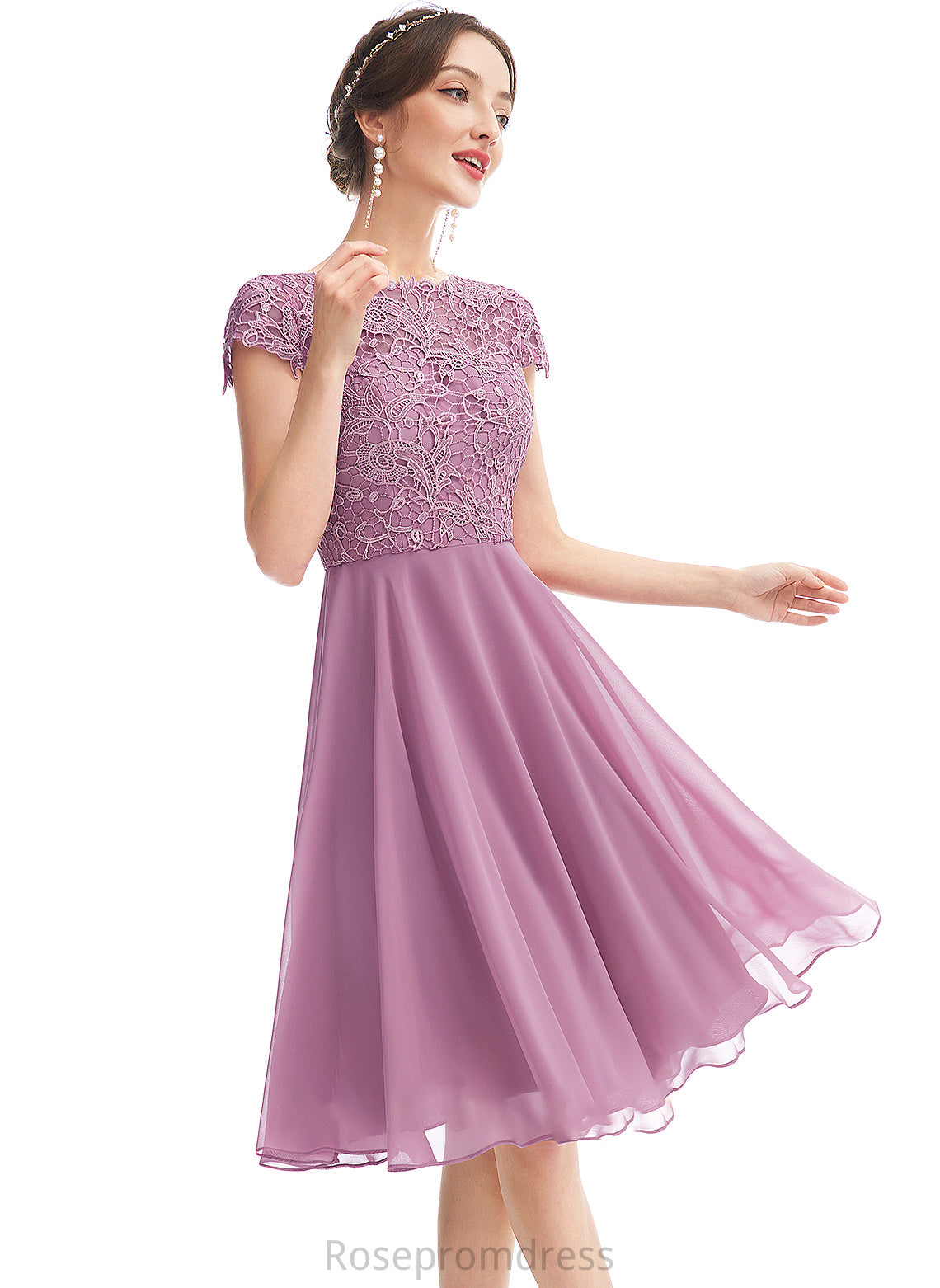 Straps Fabric Lace A-Line Length ScoopNeck Knee-Length Silhouette Neckline Alexis Natural Waist One Shoulder Bridesmaid Dresses