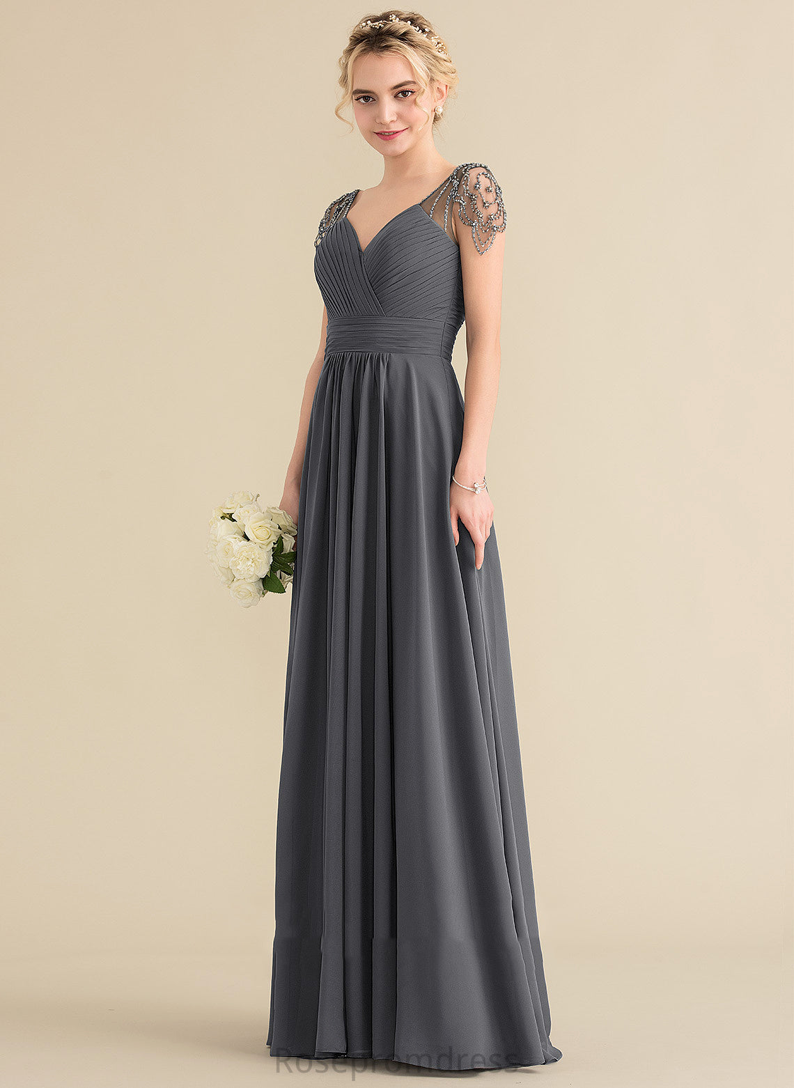 Length A-line Embellishment Silhouette Fabric Neckline Floor-Length V-Neck Natalia Bridesmaid Dresses