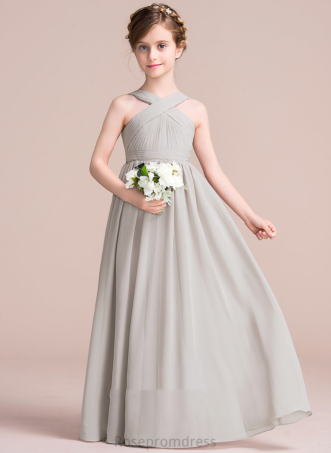 Dress Sleeveless With Chiffon Bow(s) Virginia Floor-length Flower Girl Dresses Flower Girl V-neck A-Line