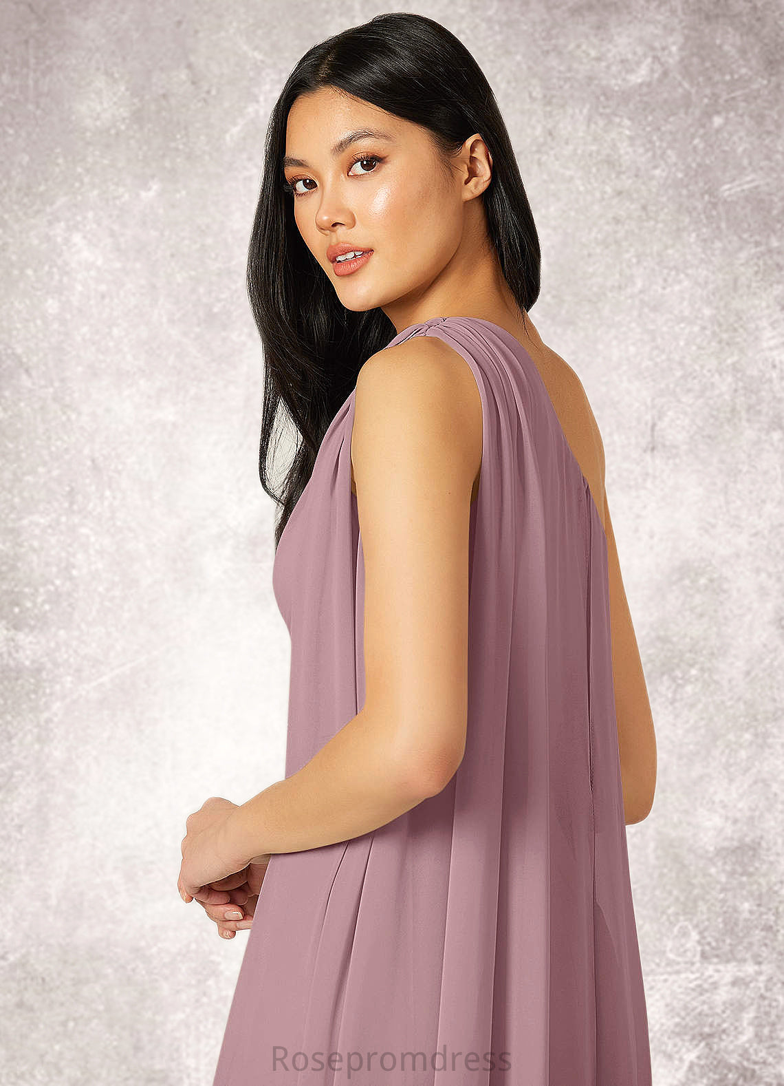 Kyla Mermaid One Shoulder Chiffon Chapel Train Dress SRSP0019739