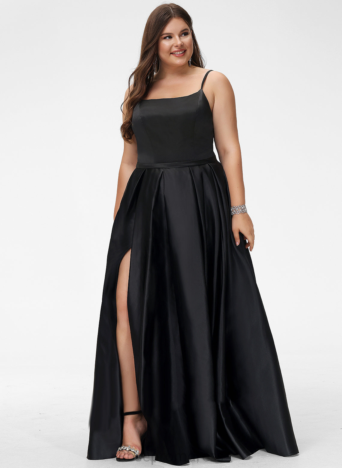 Neckline Square Satin Length Fabric Floor-Length A-Line Silhouette Straps&Sleeves Phoenix Floor Length A-Line/Princess Bridesmaid Dresses