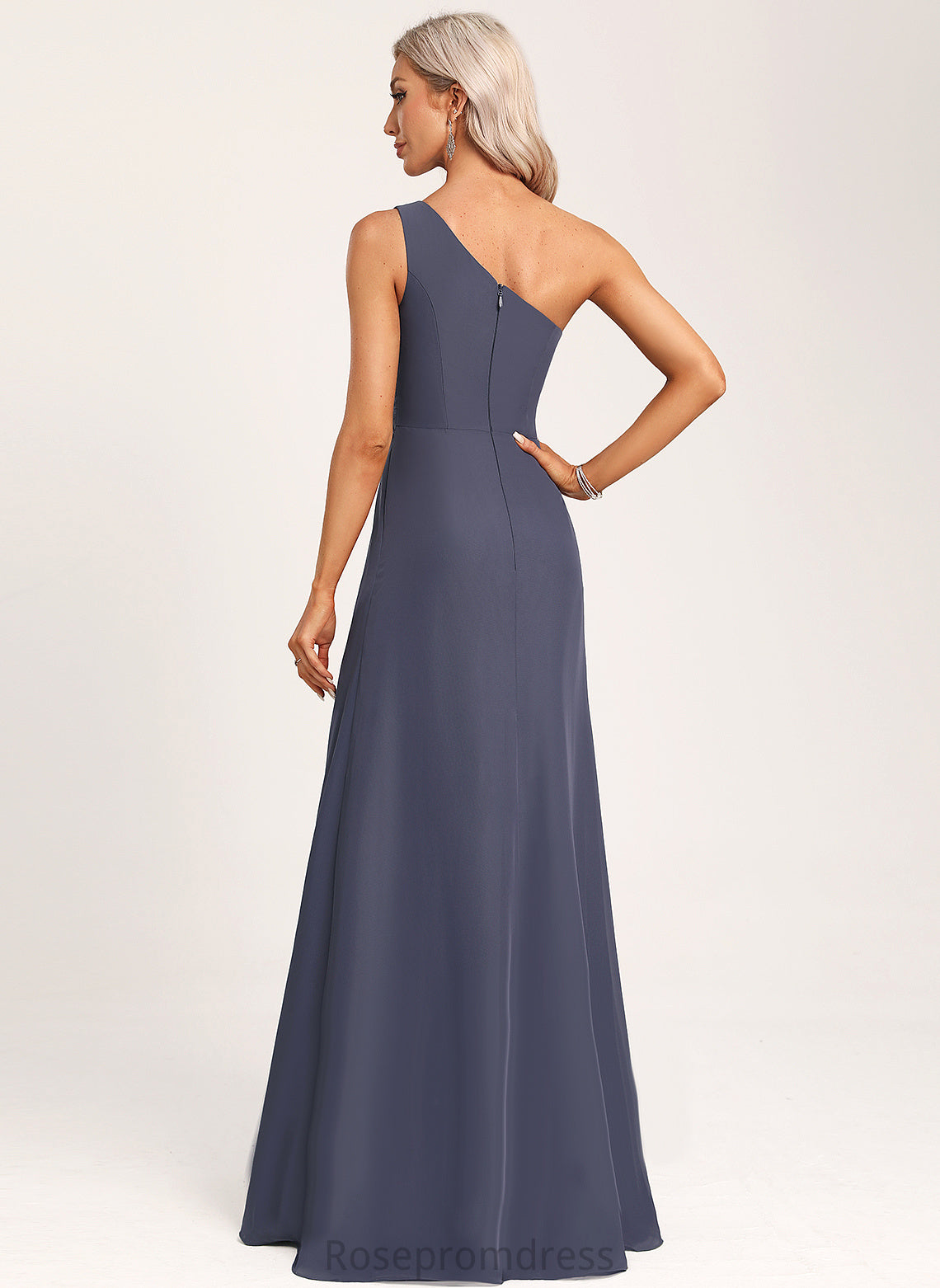 A-Line Embellishment One-Shoulder Ruffle Silhouette Floor-Length Fabric Neckline Length Mariela A-Line/Princess Natural Waist Bridesmaid Dresses