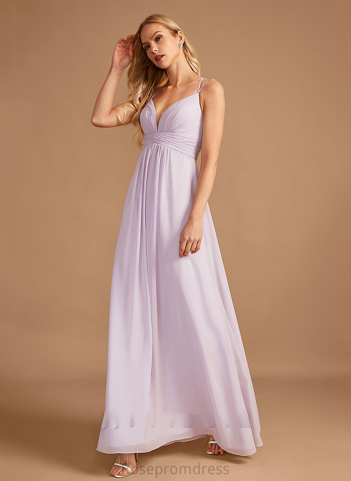 Fabric Neckline V-neck A-Line Length Embellishment Ruffle Floor-Length Silhouette Journey V-Neck Short Sleeves Bridesmaid Dresses