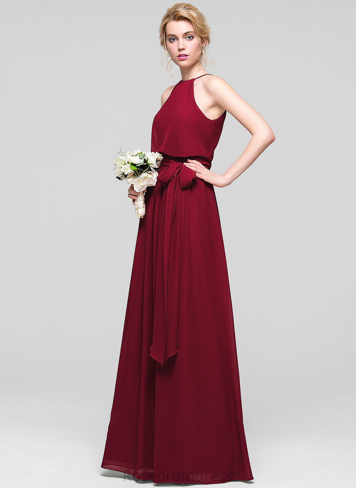 Neckline Fabric Silhouette A-Line Length Bow(s) Embellishment Floor-Length ScoopNeck Thelma A-Line/Princess One Shoulder Bridesmaid Dresses