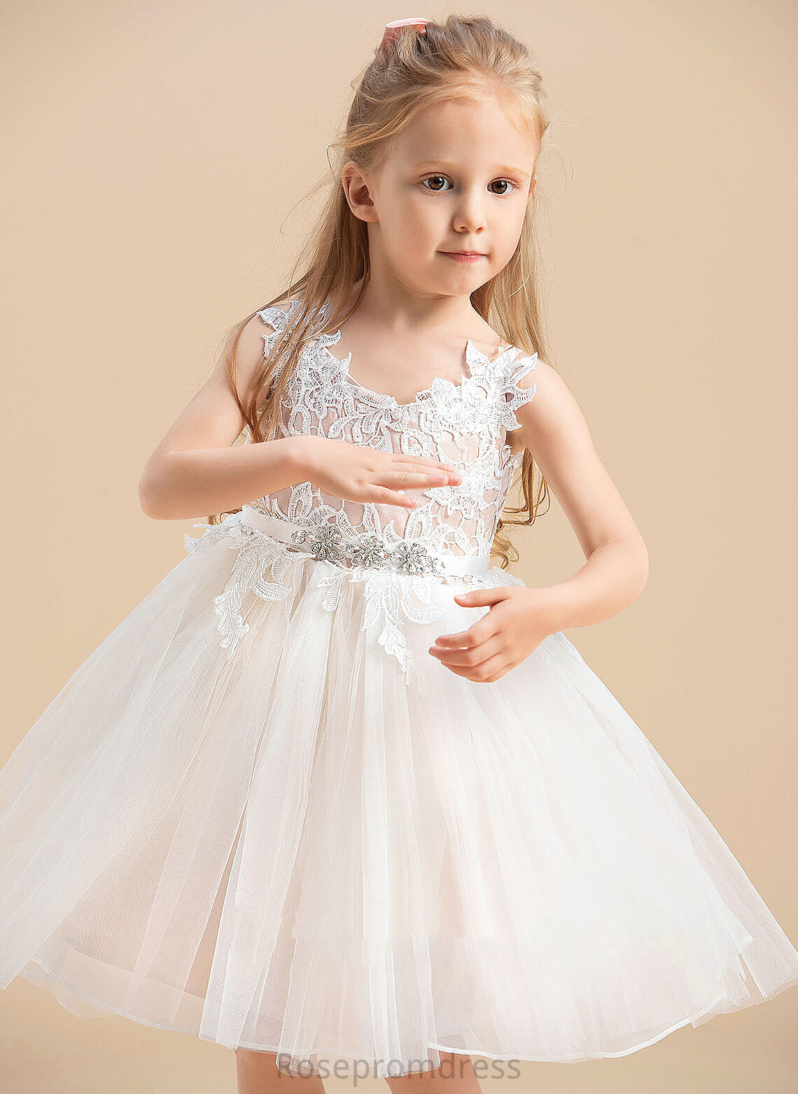 V-neck/Straps Sleeveless Flower Girl Dresses Knee-length - Flower Persis Dress A-Line Girl Tulle/Lace