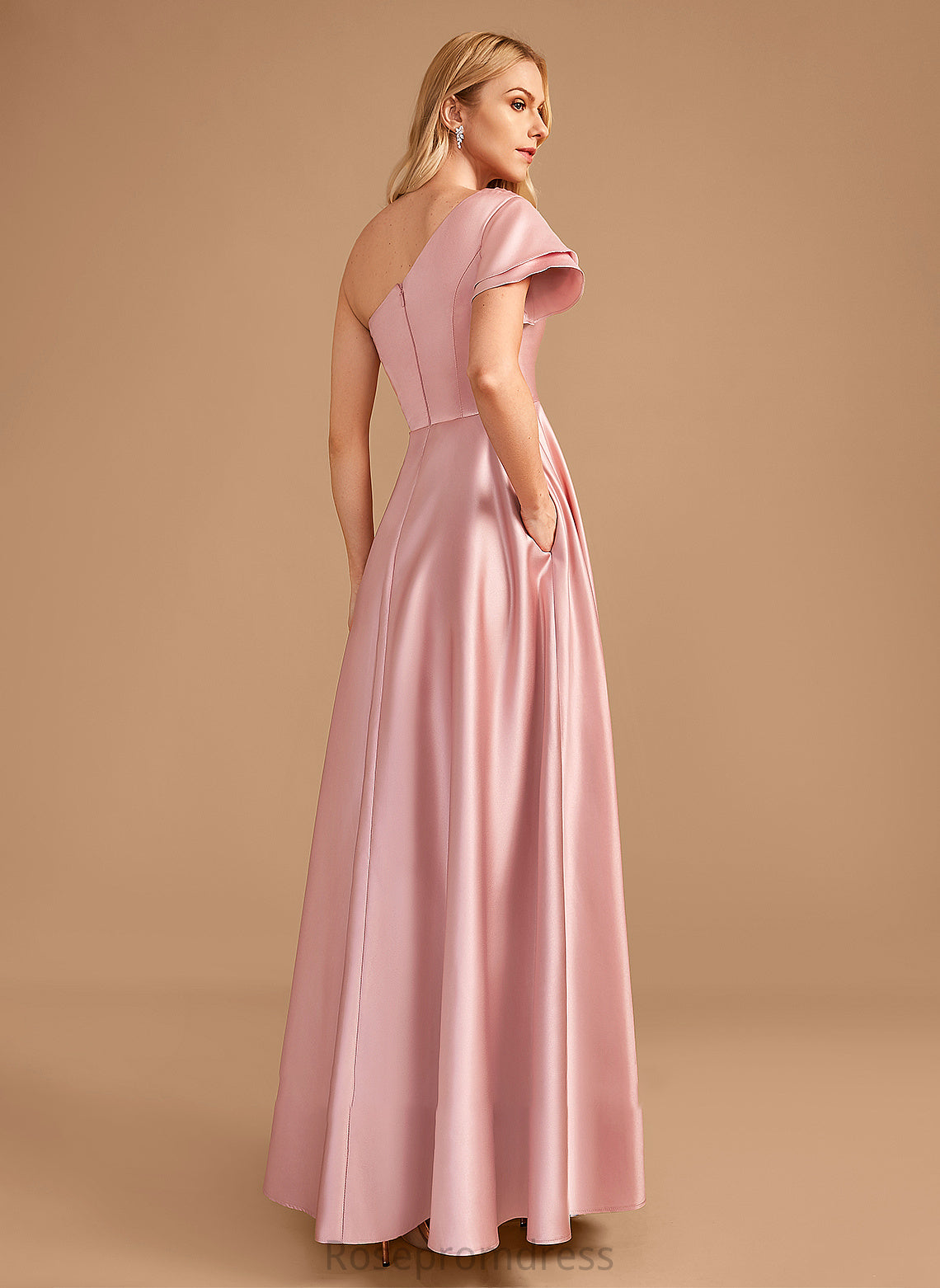 Neckline Embellishment SplitFront Length Fabric Silhouette Floor-Length A-Line One-Shoulder Kara Natural Waist Floor Length Bridesmaid Dresses