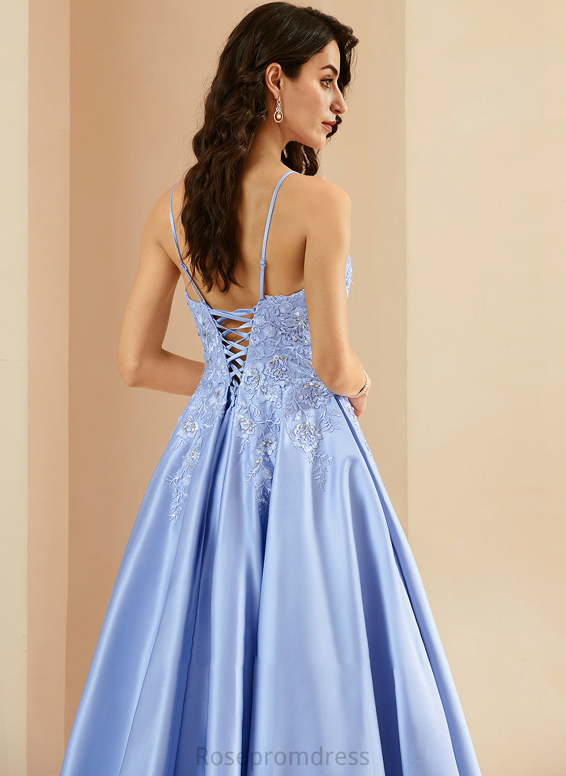 Satin Beading Ball-Gown/Princess Floor-Length Prom Dresses Ursula With Sequins V-neck
