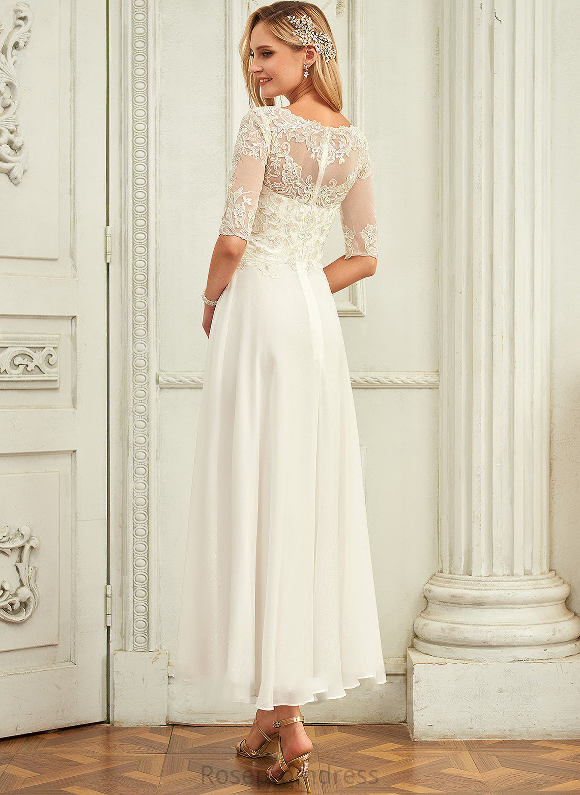 Asymmetrical A-Line With Beading Wedding Dresses Dress Neck Sequins Scoop Chiffon Wedding Lillie