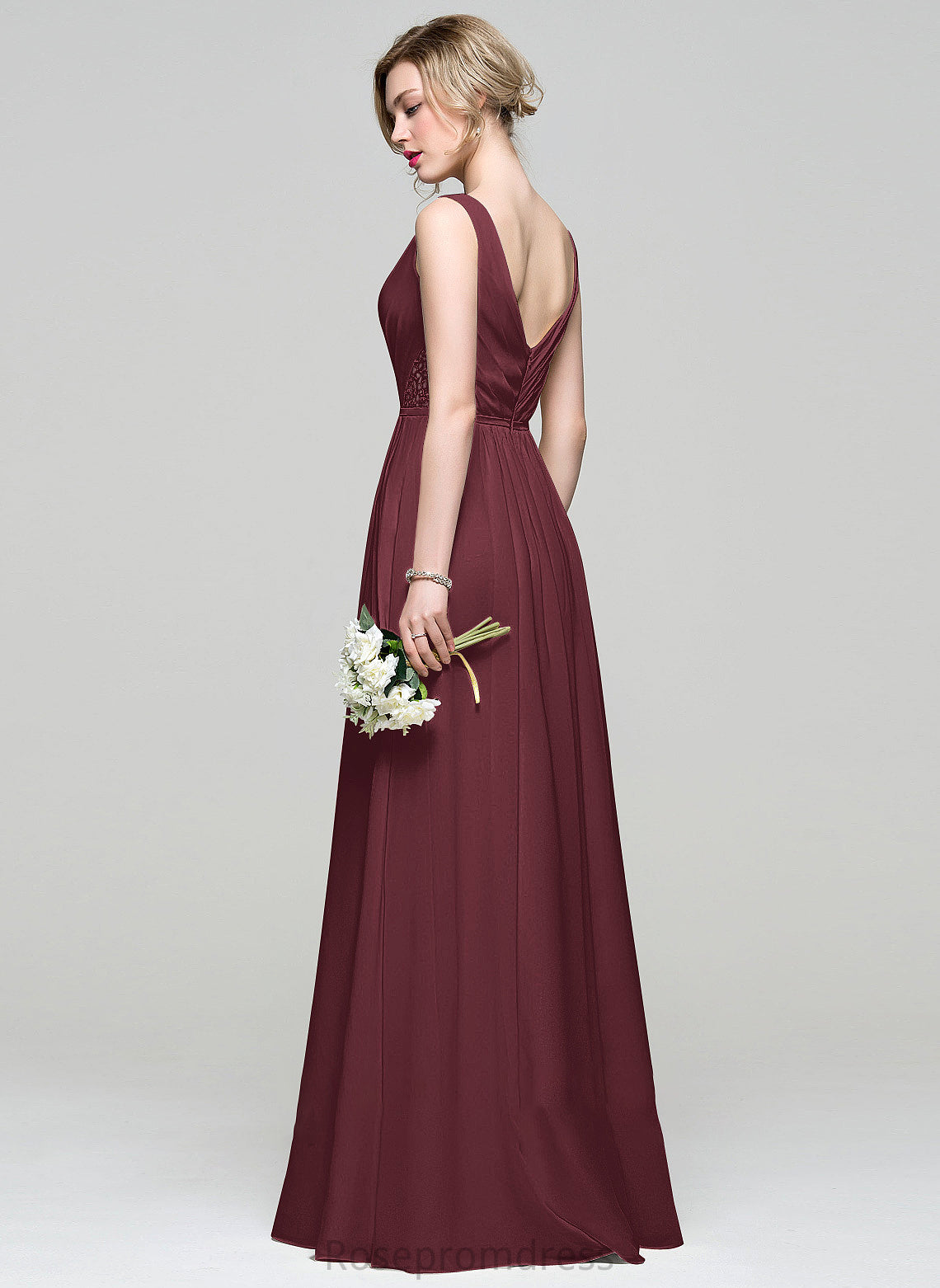 Fabric Sequins V-neck Embellishment Floor-Length Beading Silhouette Lace Neckline Length Ruffle A-Line Bridesmaid Dresses