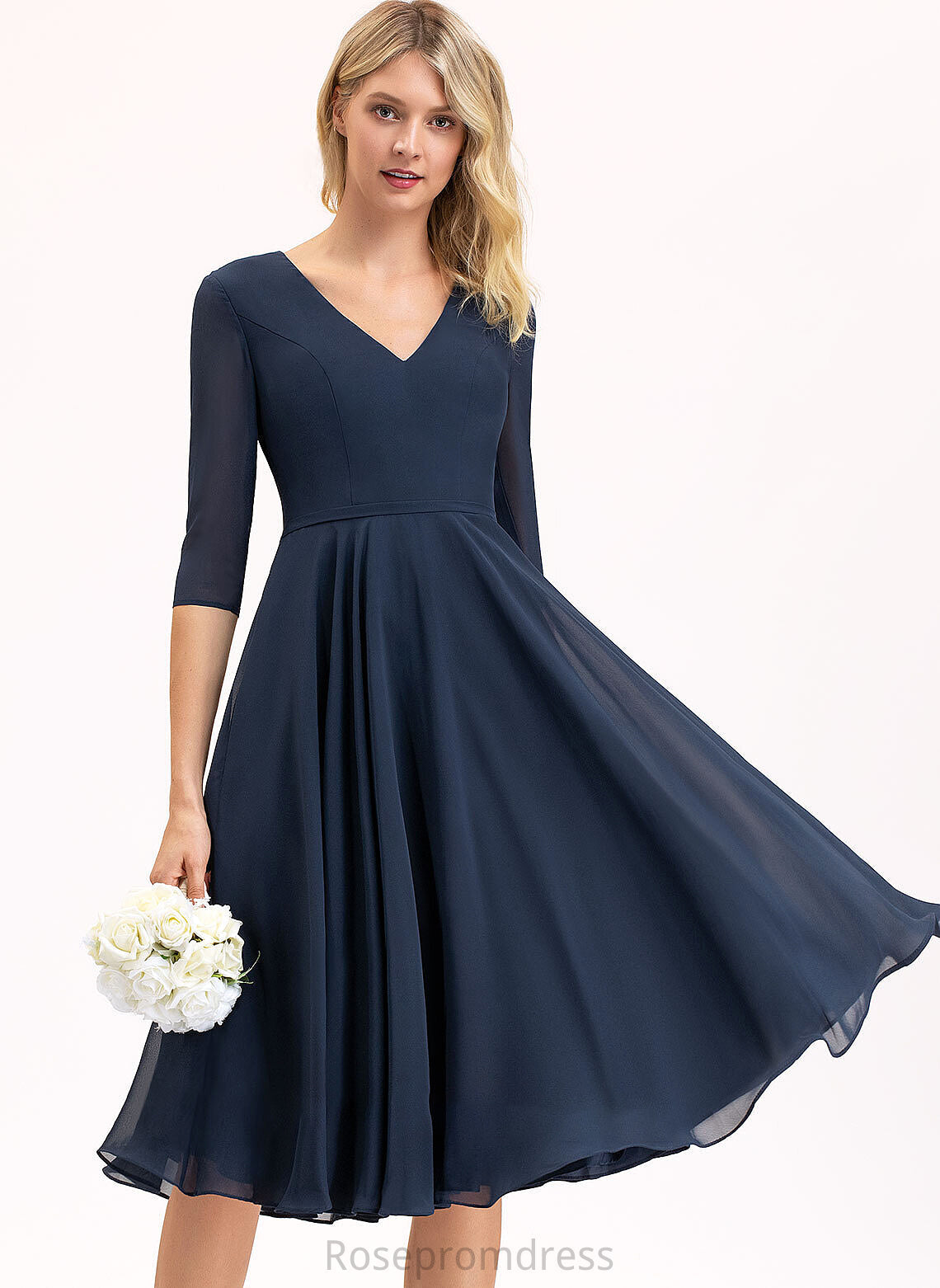Silhouette Pockets Fabric Length A-Line V-neck Neckline Embellishment Knee-Length Alexis Bridesmaid Dresses