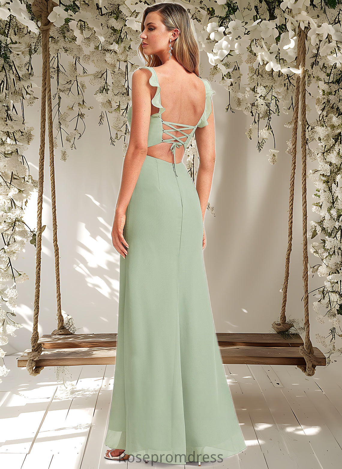 Gloria A-line Square Floor-Length Chiffon Bridesmaid Dress With Ruffle DSP0025739
