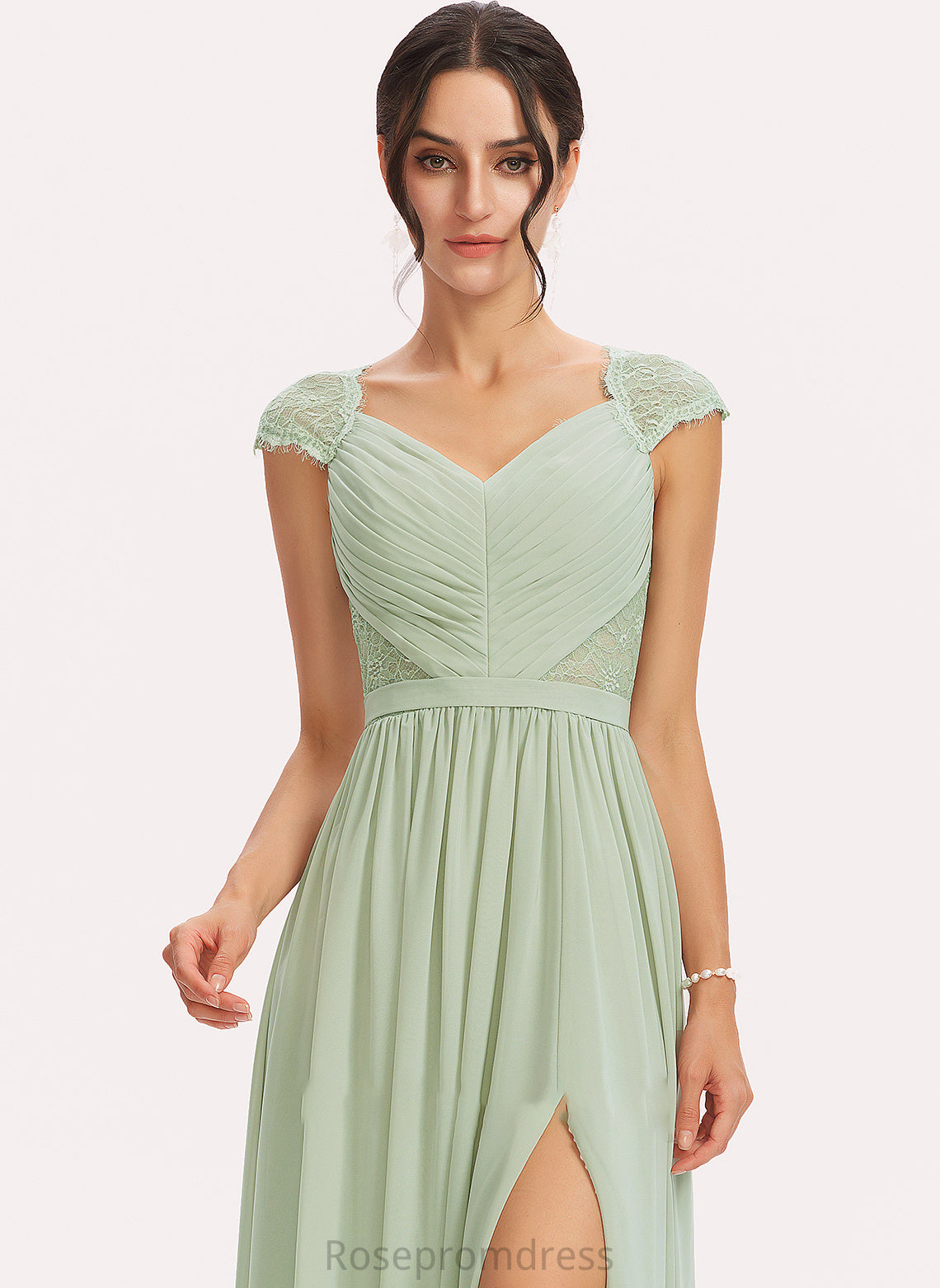 V-neck Silhouette A-Line Embellishment Lace SplitFront Length Fabric Floor-Length Neckline Giovanna V-Neck Bridesmaid Dresses