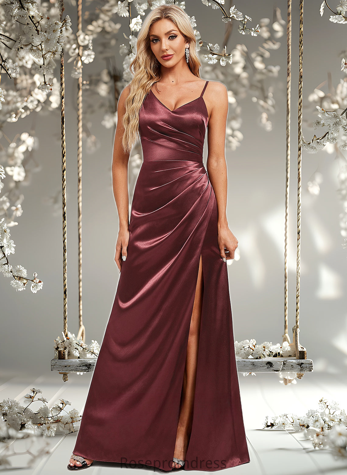 Armani A-line Asymmetrical Floor-Length Stretch Satin Bridesmaid Dress DSP0025828