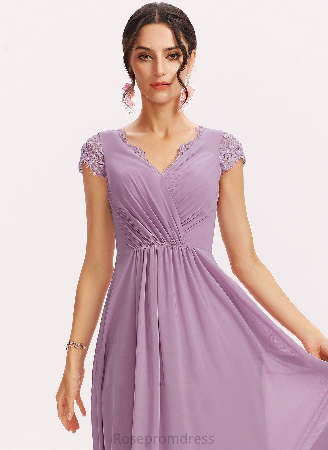 Lace Fabric A-Line Embellishment Length Neckline Floor-Length Silhouette V-neck Giovanna Floor Length Natural Waist Bridesmaid Dresses