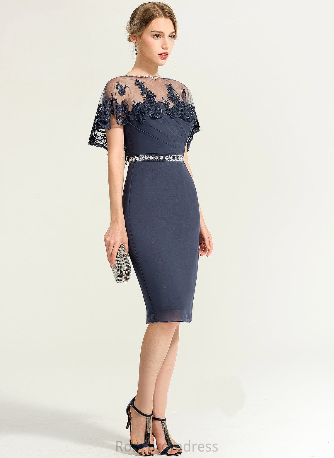 Cocktail Ruffle Camille With Chiffon Sweetheart Knee-Length Dress Sheath/Column Cocktail Dresses Beading
