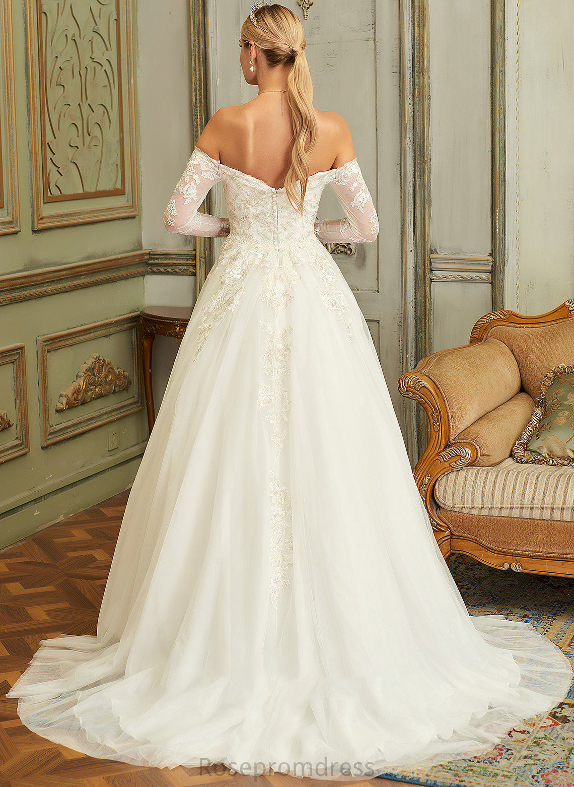 Lace Off-the-Shoulder Ball-Gown/Princess Tulle Isabel With Lace Wedding Sweep Wedding Dresses Dress Train