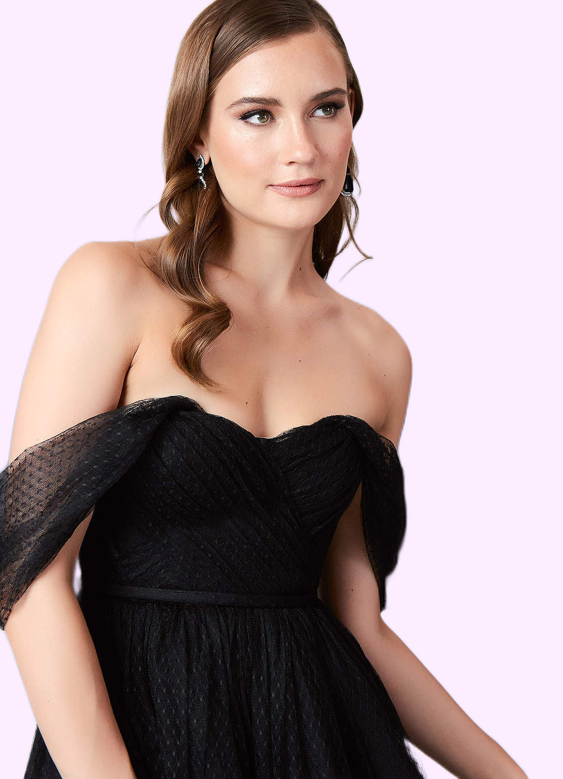 Sara A-Line Off the Shoulder Tulle Tea-Length Dress SRSP0020021