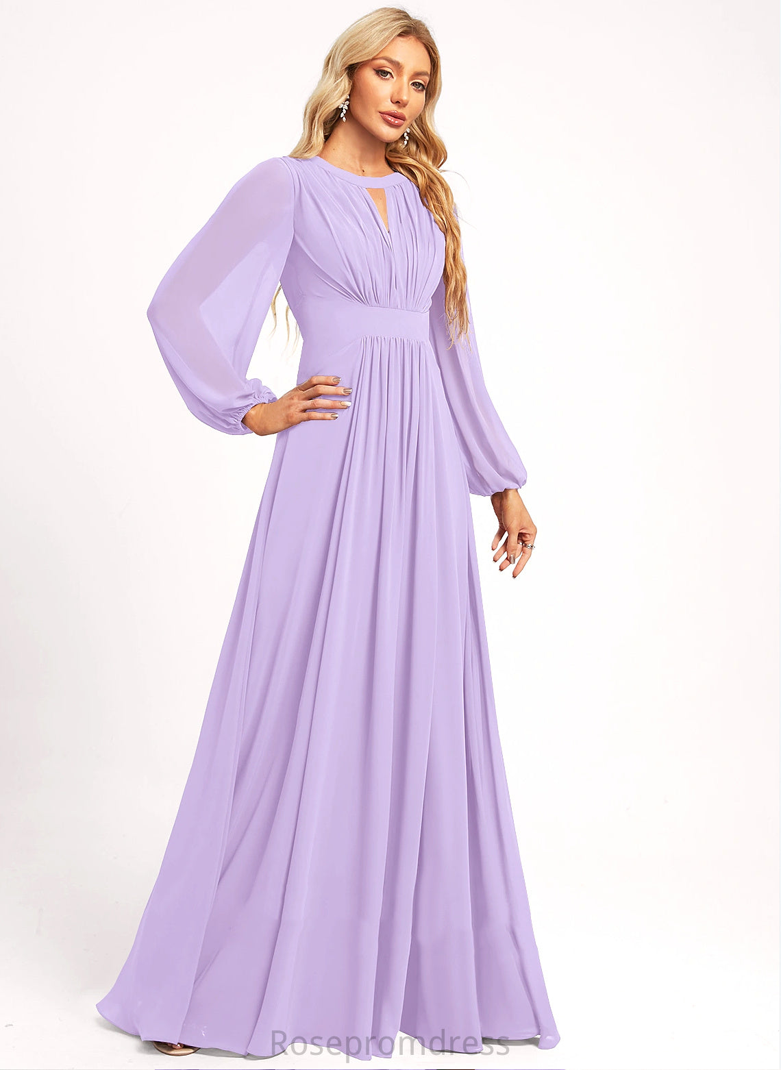 Floor-Length Length A-line Fabric Straps&Sleeves Scoop Silhouette Neckline Judy Bridesmaid Dresses