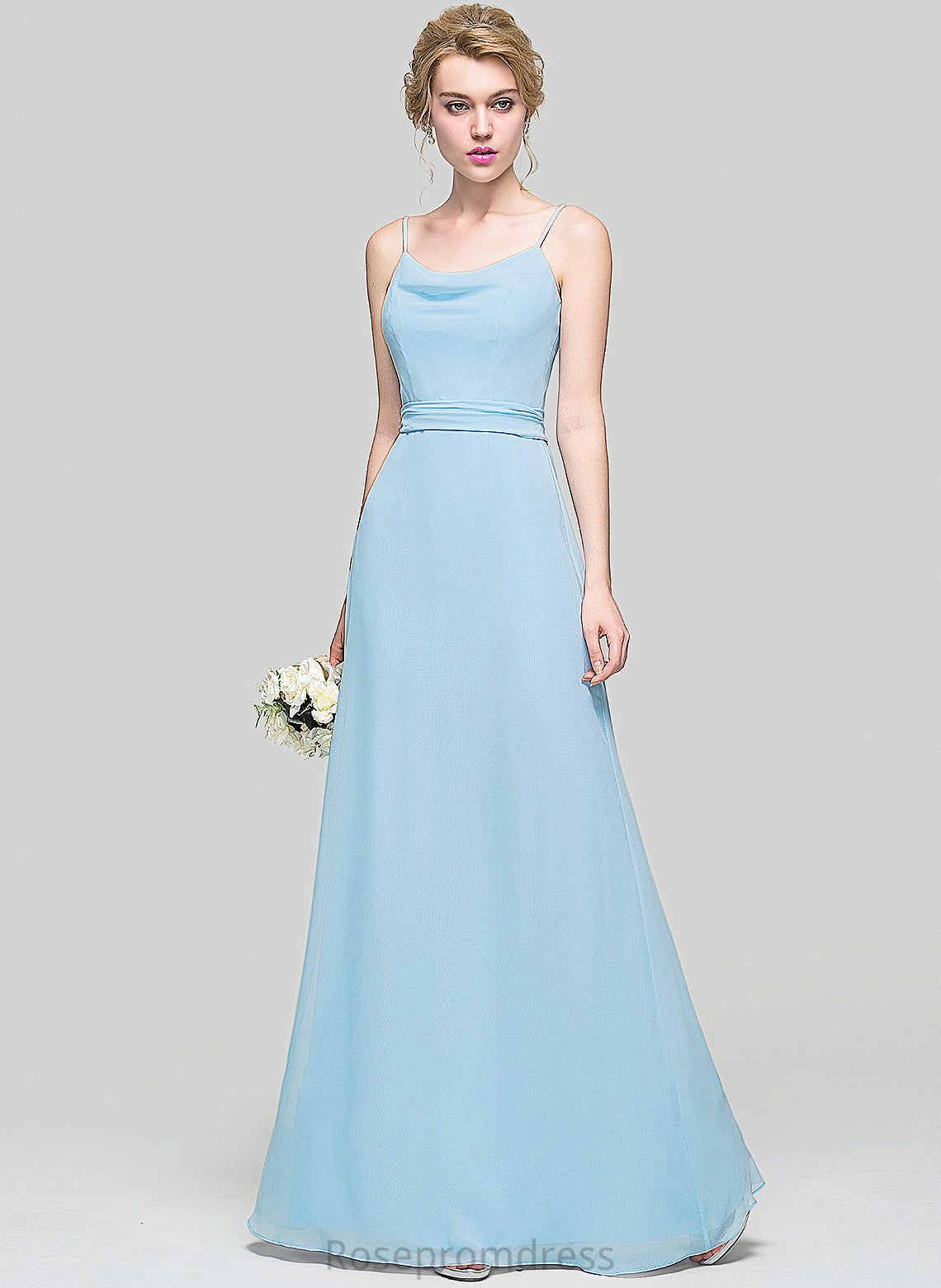 Length Floor-Length Fabric Embellishment A-Line Neckline CowlNeck Ruffle Silhouette Aylin Natural Waist Floor Length Bridesmaid Dresses