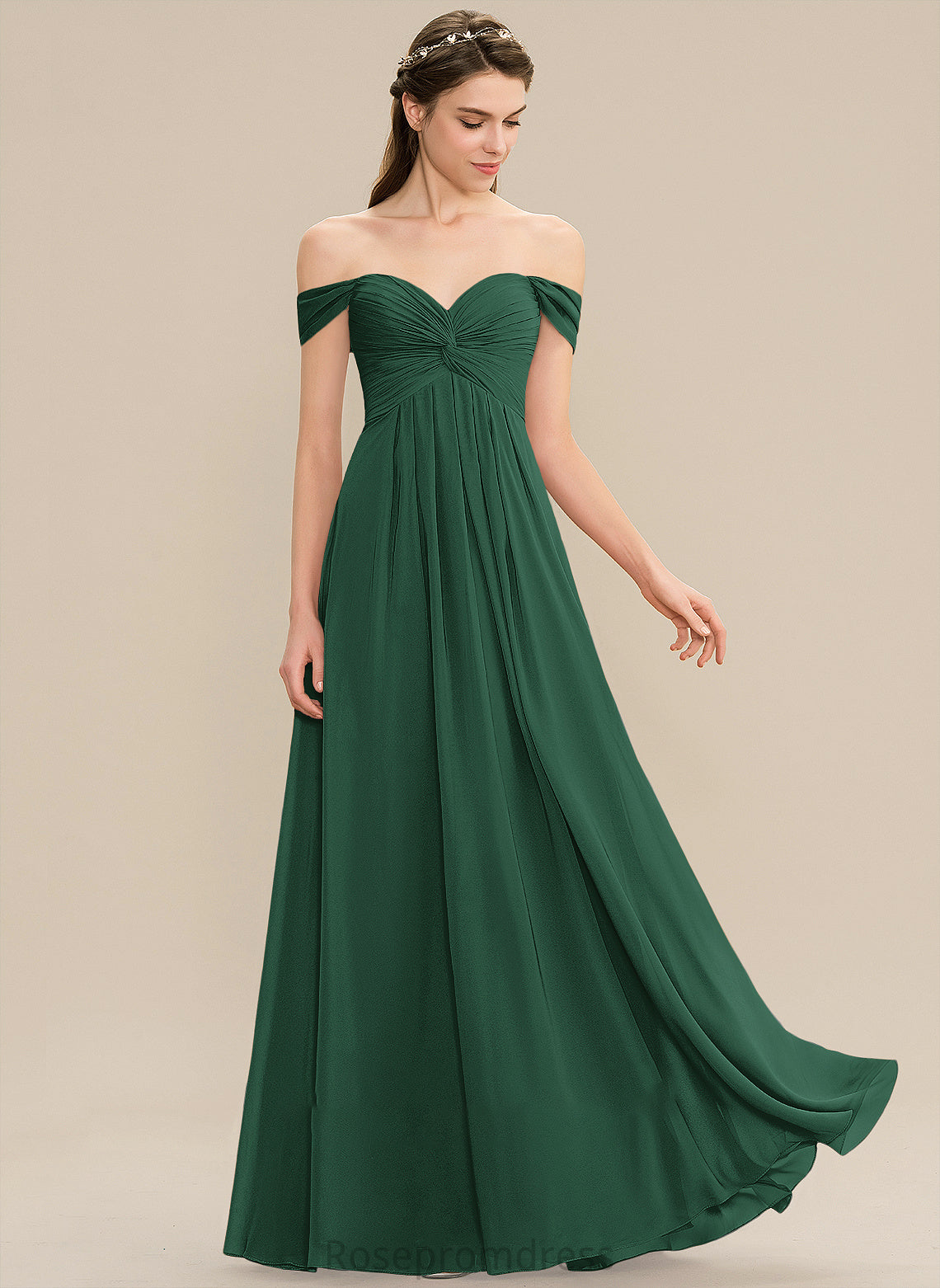 A-Line Ruffle Floor-Length Off-the-Shoulder Length Silhouette Neckline Fabric Embellishment Briley Natural Waist Spaghetti Staps Bridesmaid Dresses