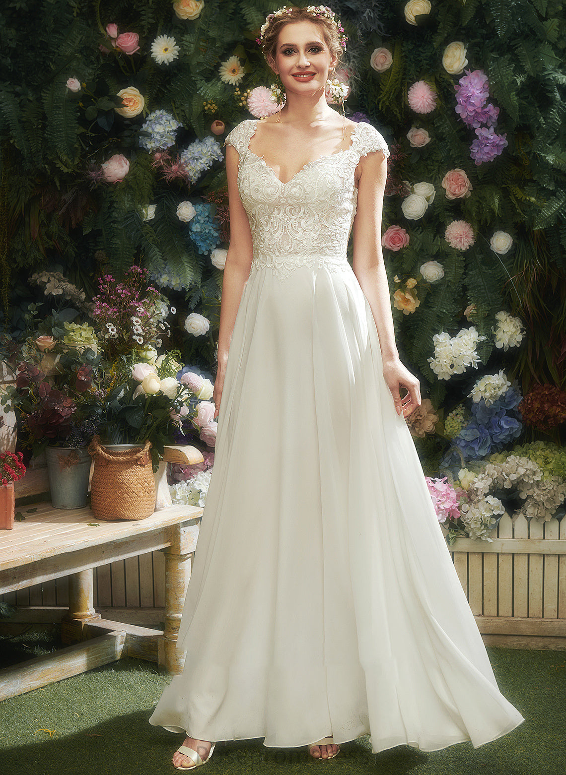 Lace A-Line V-neck Floor-Length Dress Jacqueline Wedding Dresses With Wedding