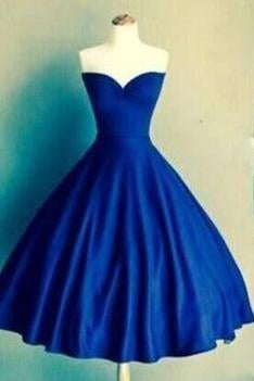 Royal Blue Sweetheart Vestidos Knee Length Backless Pleats Fashion Graduation Dress RS439