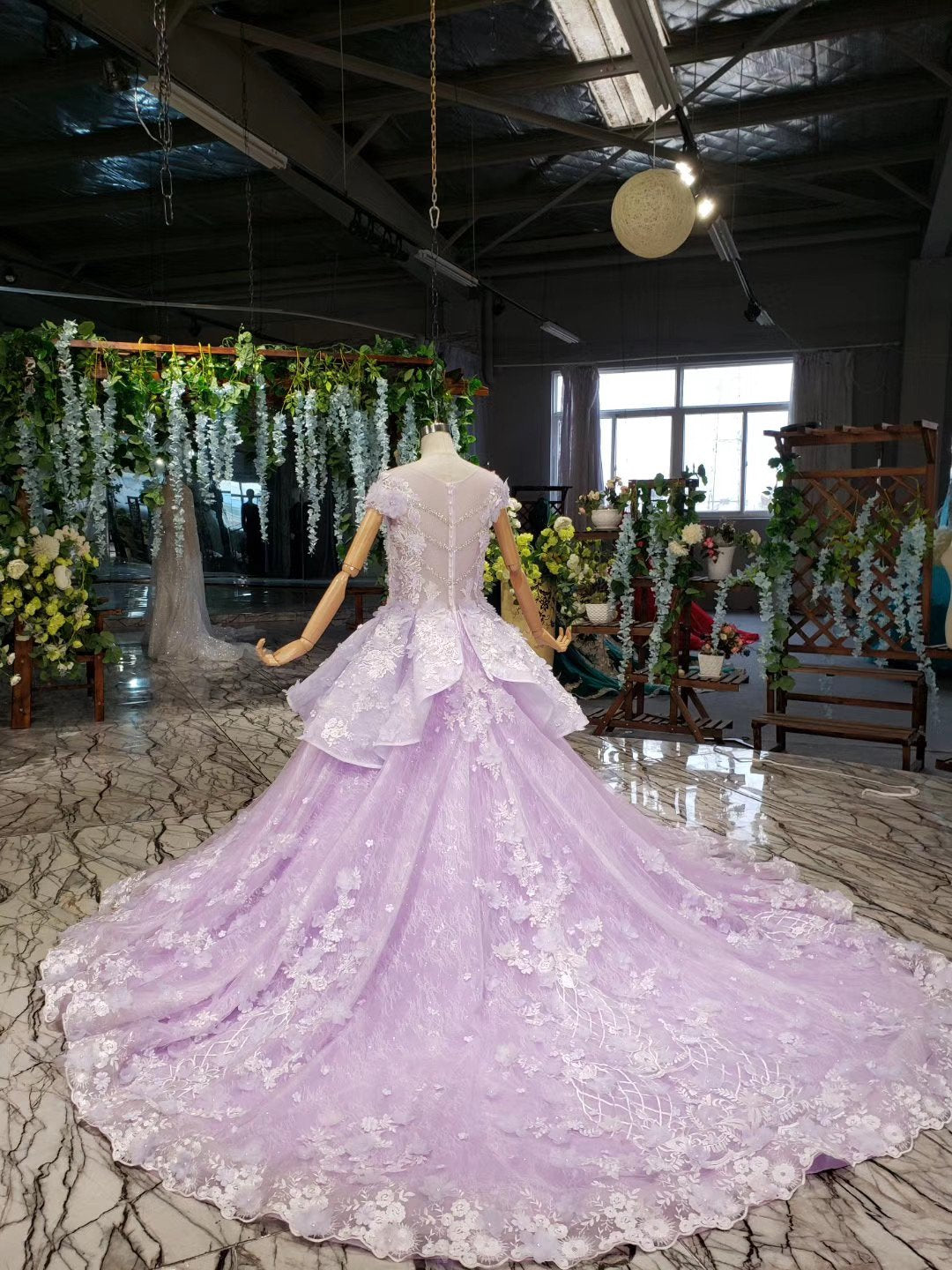 Ball Gown Lace Appliques Cap Sleeves Long Prom Dresses, Quinceanera SRS20480