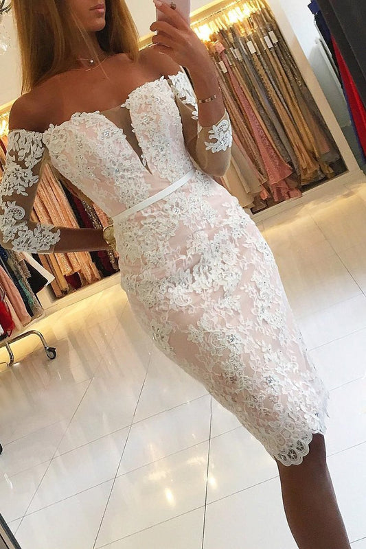 2024 Boat Neck Homecoming Dresses Lace With Applique And Beads Knee-Length