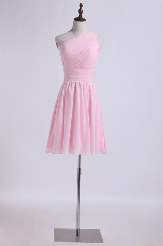 2024 One Shoulder Bridesmaid Dresses A Line Knee Length Chiffon With Ruffle