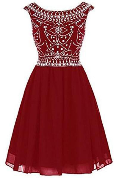 Short Beading Homecoming Chiffon V-back Prom Dresses RS221